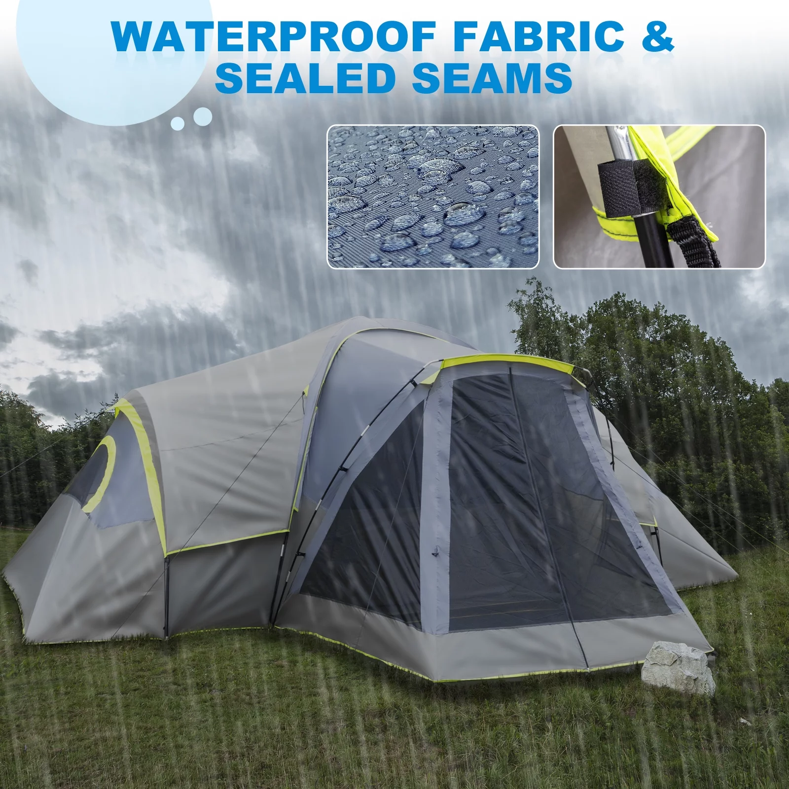 SalonMore 10 Person Tent for Camping Waterproof Family Cabin Tent with Top Rainfly - Womvr