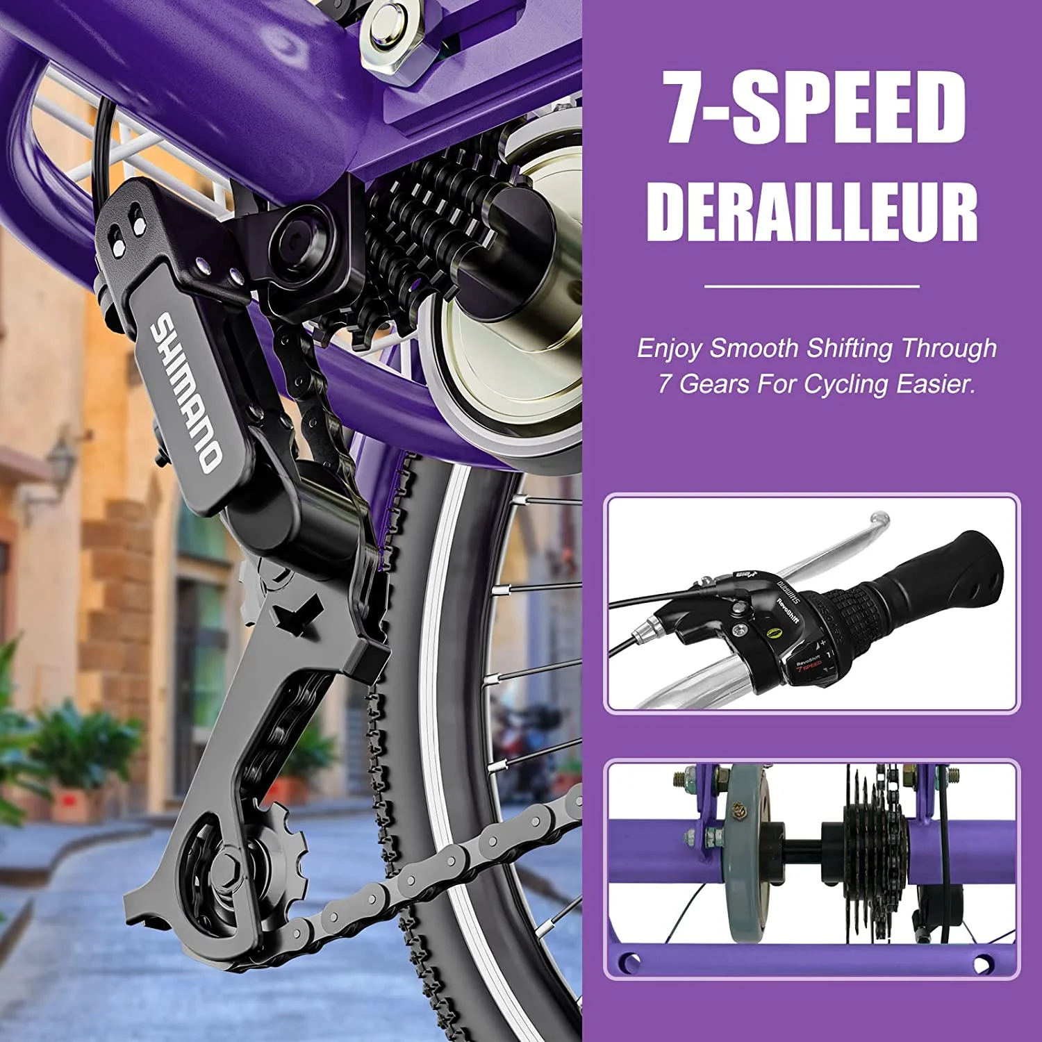 MOONCOOL Adult Folding Tricycle, 7 Speed 20/24/26 inch Adult Tricycles, Three Wheel Bike Cruiser Trike with Large Basket - Womvr