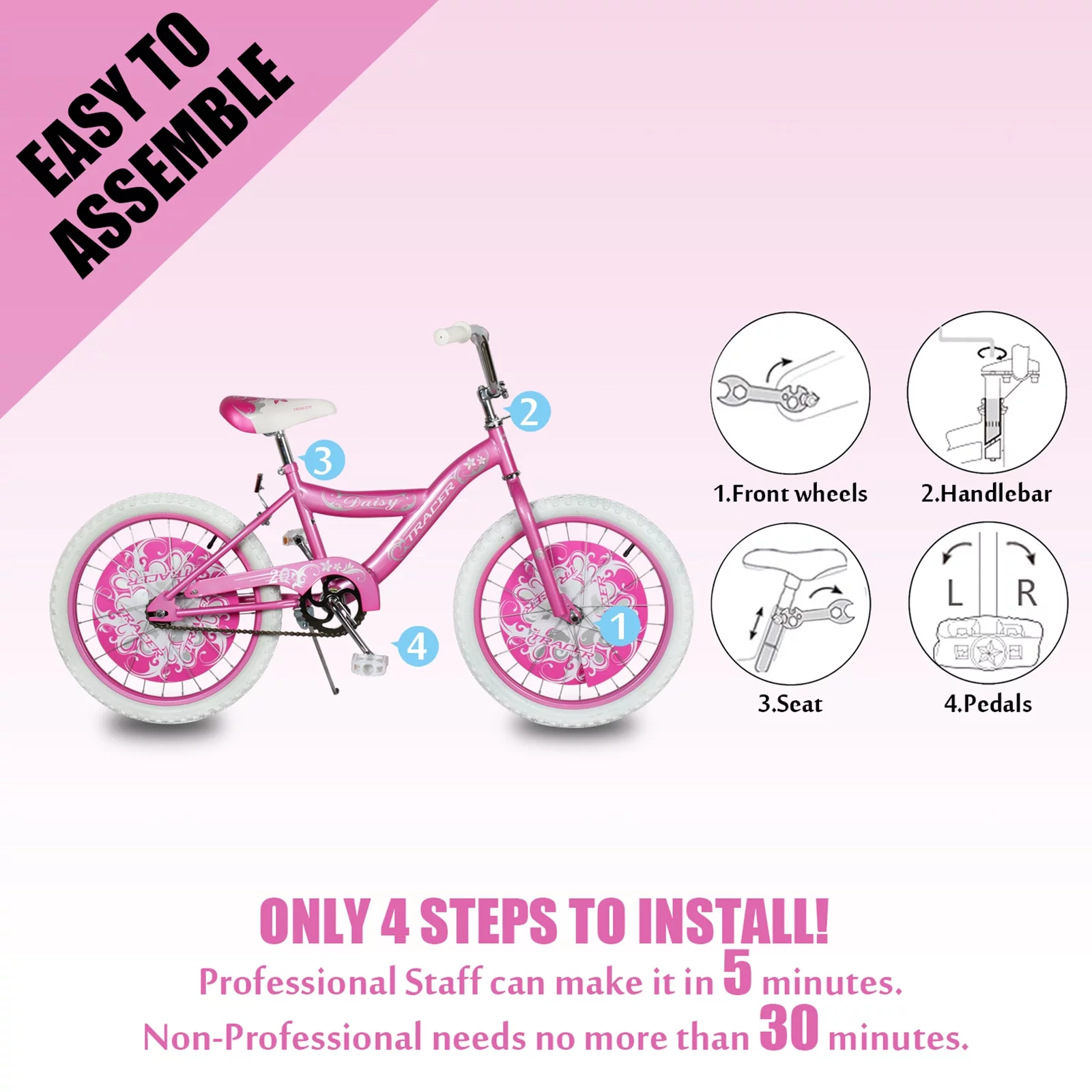 TRACER Daisy BMX 20 Inch Kids Bike, Boy and Girls Age 5 to 9, Purple - Womvr