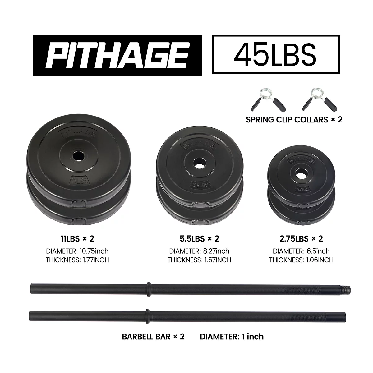 Pithage 45 lbs Barbell Weight Set Adjustable Weights Lifting for Home Gym Fitness, Rubber - Womvr