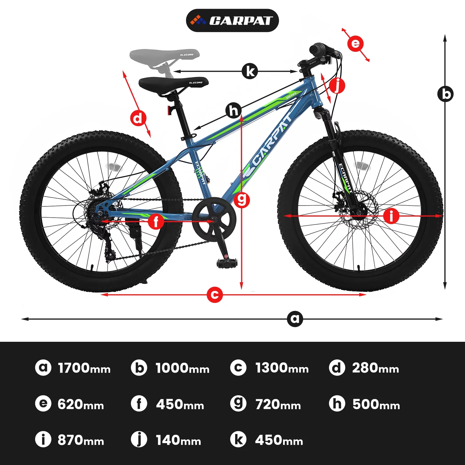 24 Inch Mountain Bike for Girls and Boys,  7 Speeds Fat Tire Bike with Dual Disc Brake, High-Carbon Steel Frame, Blue - Womvr