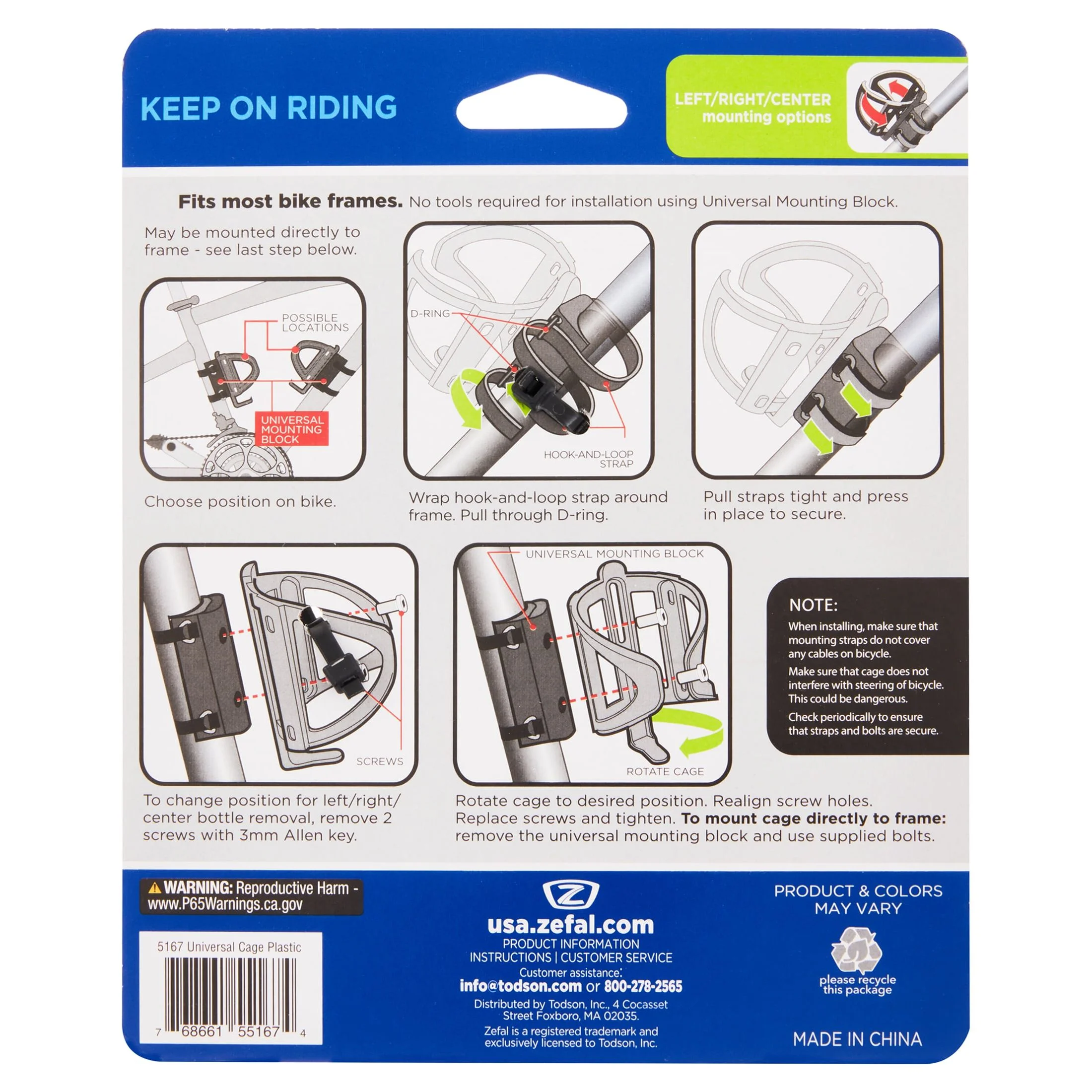 Zefal Pulse Universal Water Bottle Bike Cage (Multi-Position, Black) - Womvr