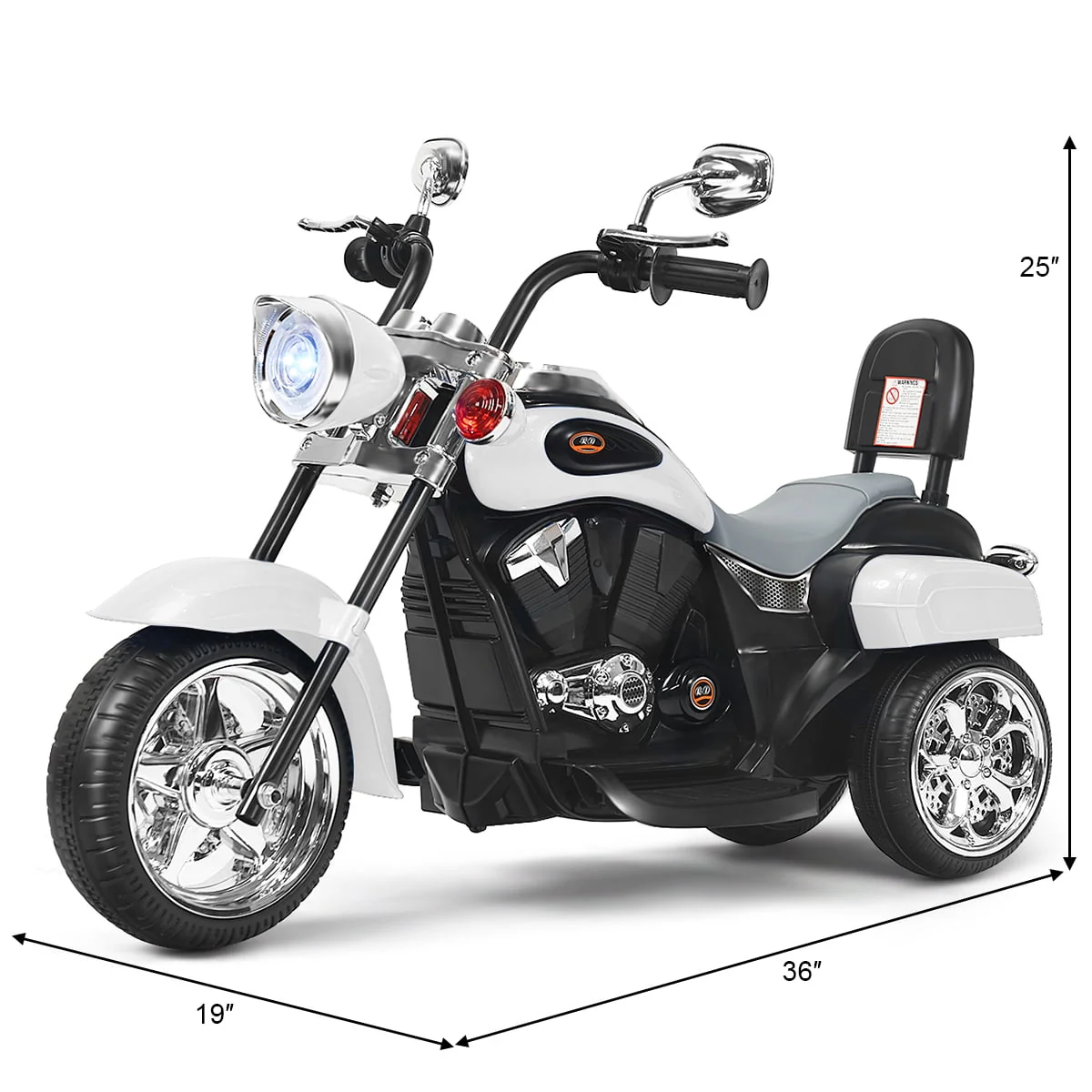 Costway 3 Wheel Kids Ride On Motorcycle 6V Battery Powered Electric Toy White - Womvr