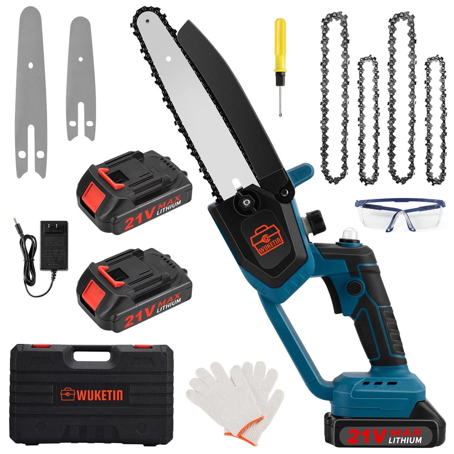 Mini Chainsaw 6 Inch 8 Inch, Cordless Chainsaw with 2 Battery Auto-oil System One-Handed Electric Chain Saw, 21V Electric Pruning Chainsaw for Wood Cutting Trimming Pruning - Womvr