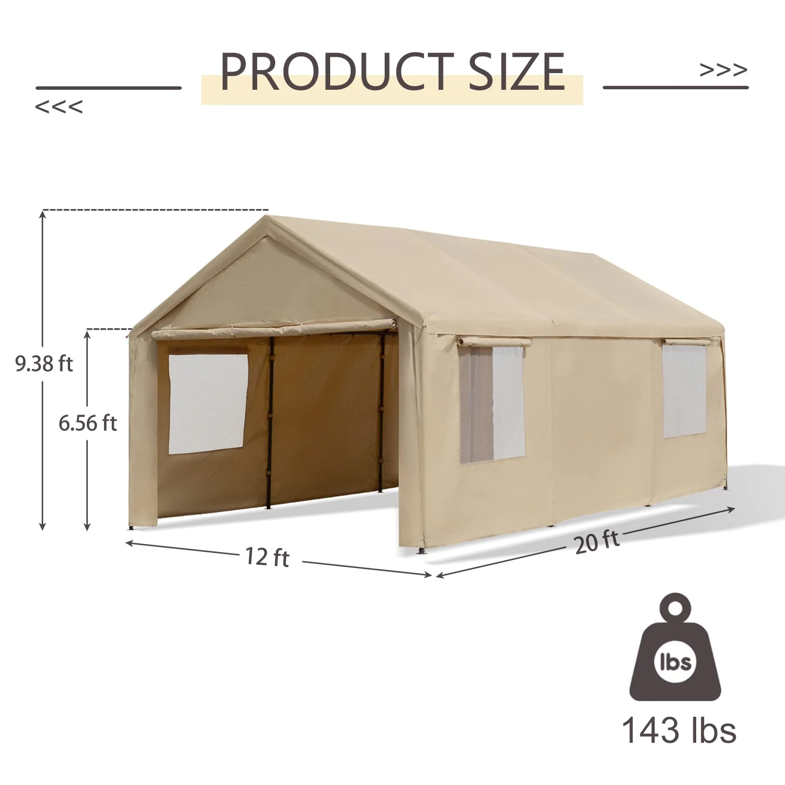 Gardesol Carport, 12'x20' Extra Large Heavy Duty Carport with Removable Sidewalls & Doors, Portable Garage Car Canopy for Car, Truck, SUV, Beige - Womvr