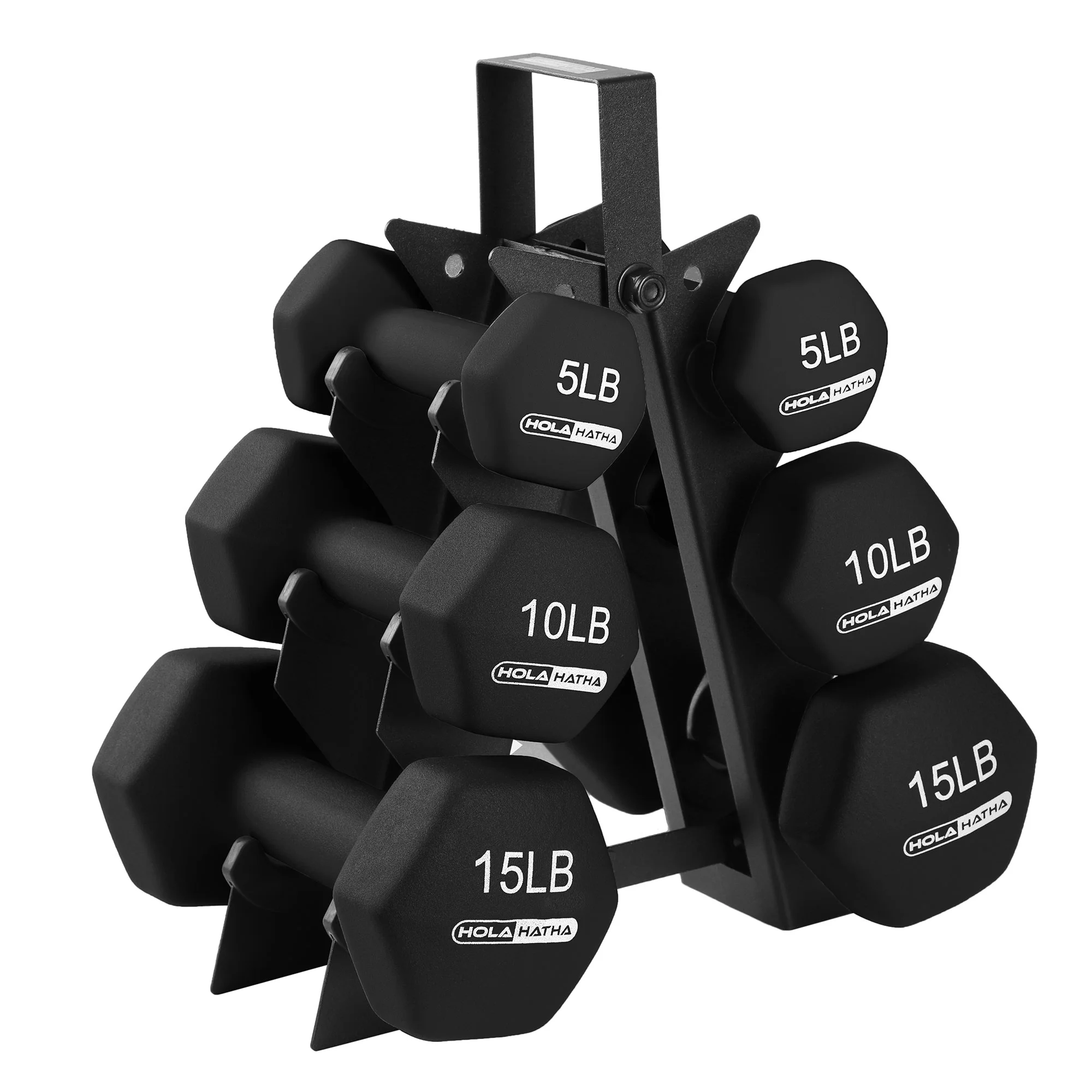 HolaHatha 3, 5, and 8 Pound Dumbbell Hand Weight Set with Storage Rack, Multi - Womvr