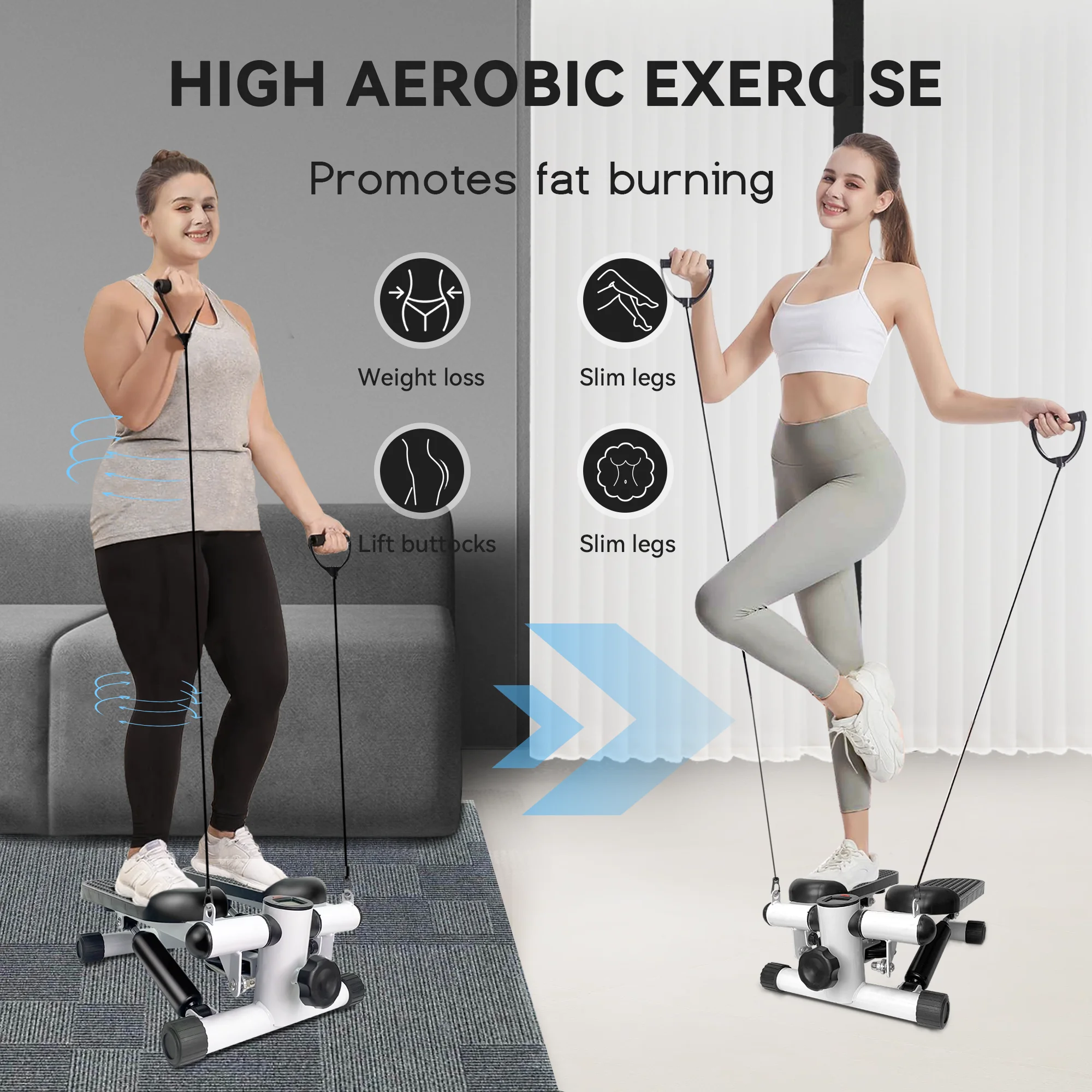 BlMZUC Mini Steppers for Exercise, Mute the Sound with Resistance Bands, 331lbs Loading Capacity, Digital Monitor, Optional Twist Motion for Home Fitness - Black - Womvr