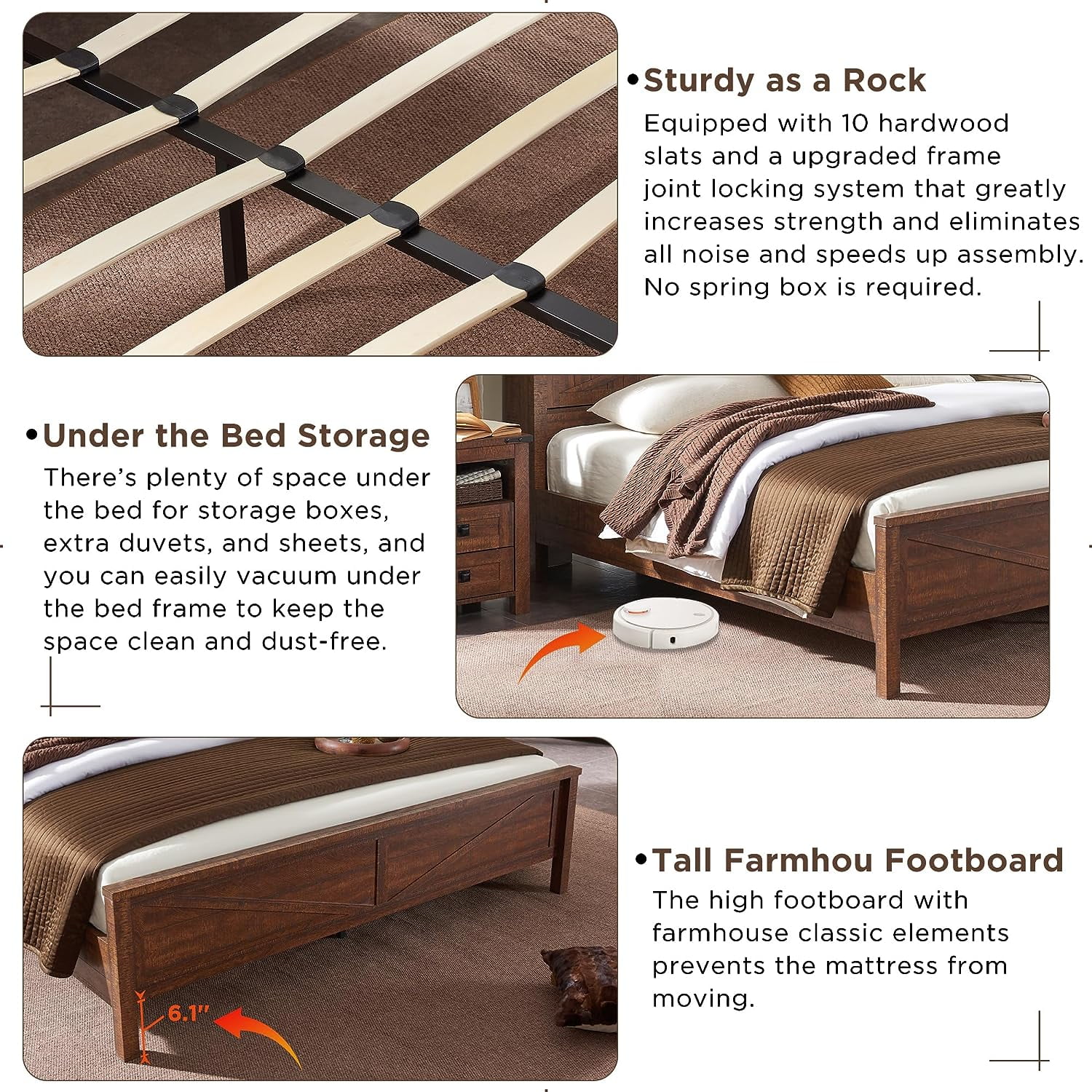 OKD Farmhouse Full Bed Frame, Wood Platform Bed with Bookcase Storage Headboard and Charging Station, No Box Spring Needed, Light Rustic Oak - Womvr
