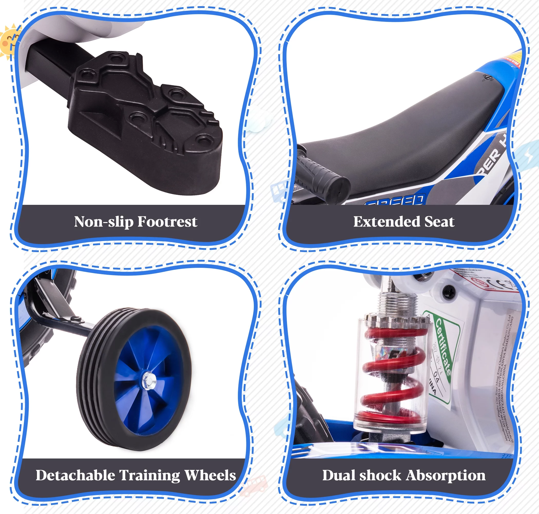 TOBBI 12V Kids Motorcycle off- Road Ride on Dirt Bike W/ Training Wheels, Age 3-8 Toddlers, Green - Womvr