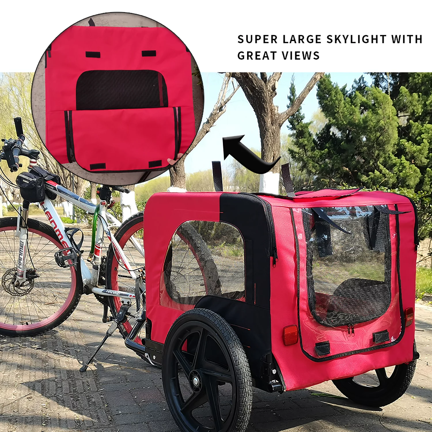 CJC Bike Pet Trailer for Small and Large Dogs - Folding Frame Carrier - Easy to Connect and Disconnect to Bikes - Adjustable - Red - Womvr