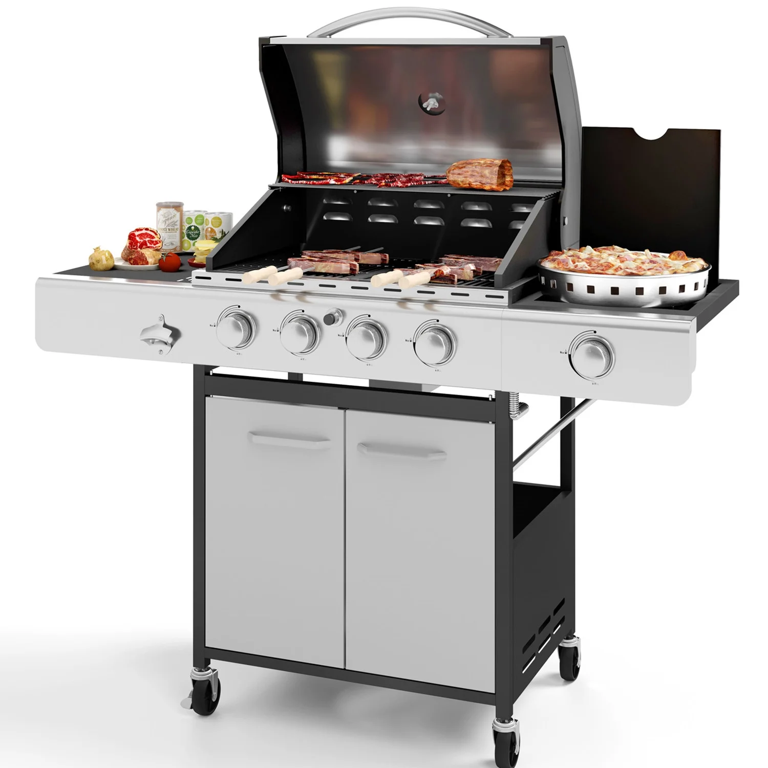 Summit Living 4 Burner Propane Gas Grill with Side Burner Stainless Steel - Womvr