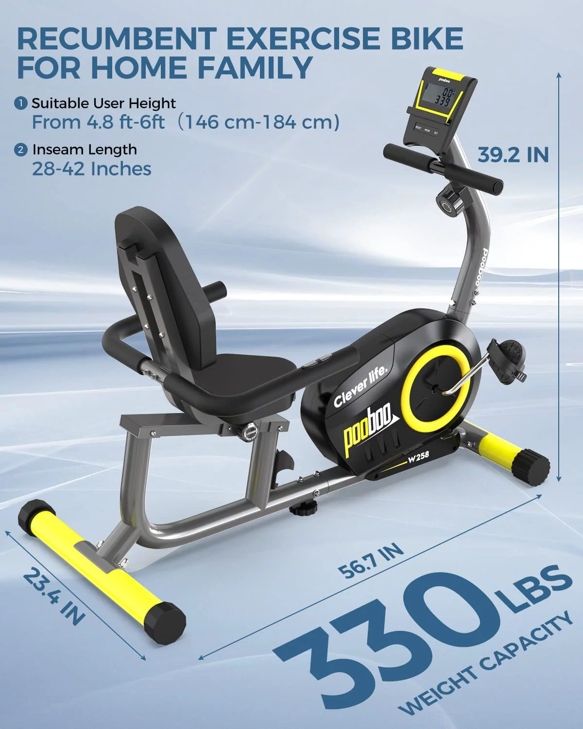 Cycool Workout Home Cycling Magnetic Recumbent Exercise Bike Fitness Cardio Elliptical Indoor Cycling Bike 330lbs Blue - Womvr