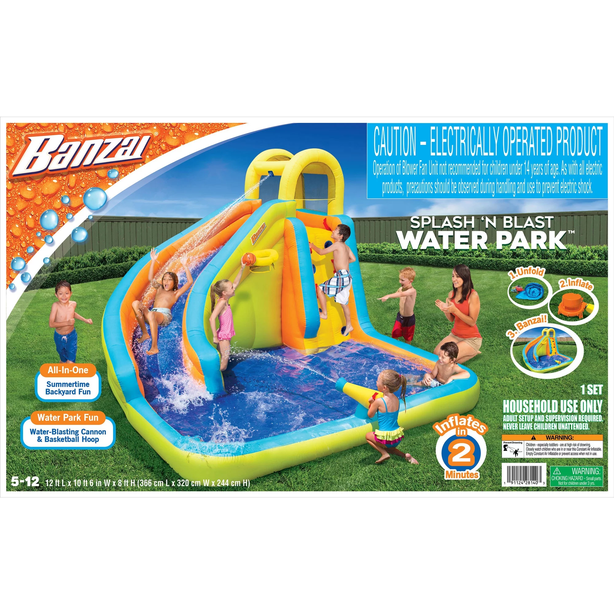 Banzai Splash 'N Blast Outdoor Backyard Inflatable Water Slide Splash Park - Womvr