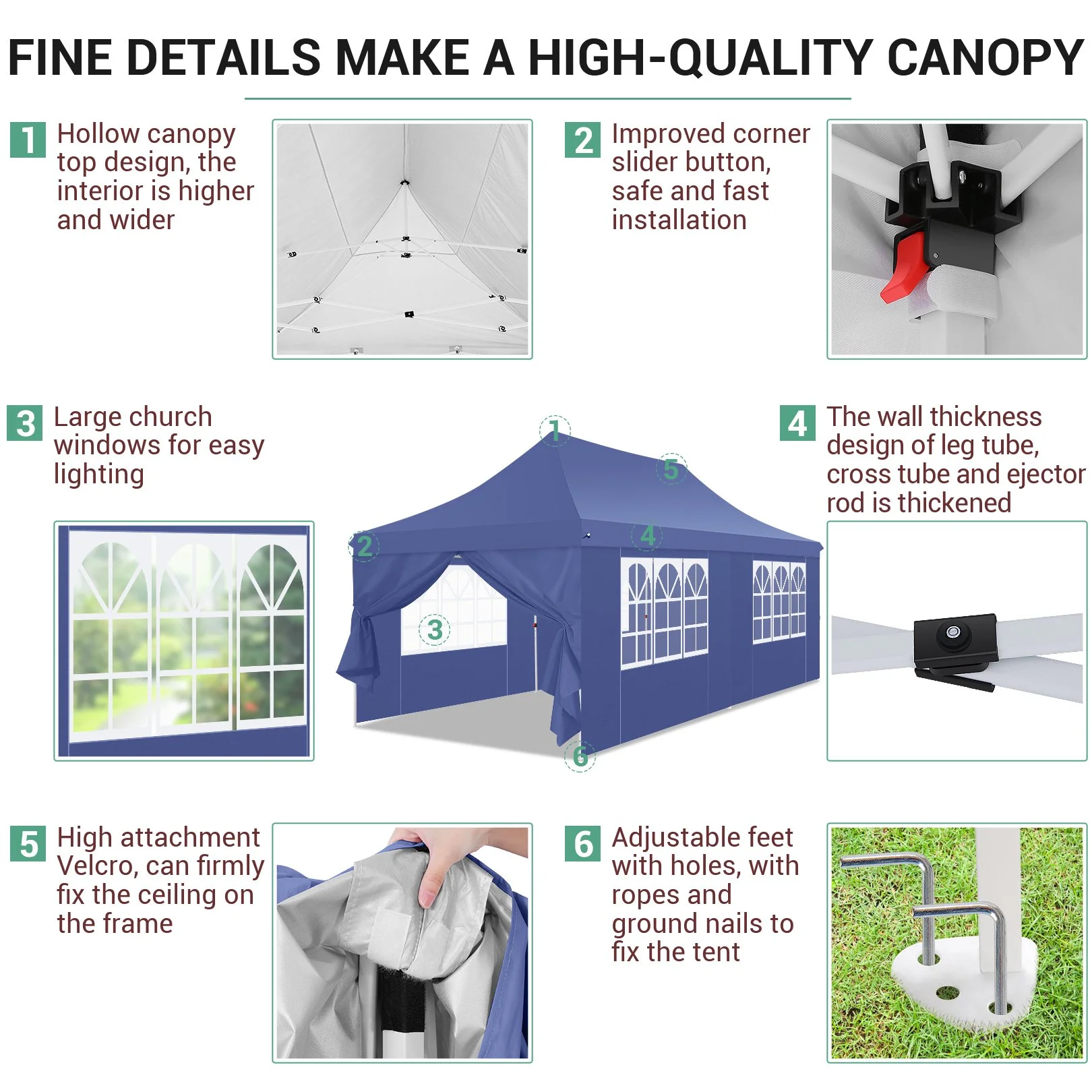 SANOPY 10' x 20' Outdoor Canopy Tent EZ Pop up Canopy Party Tent Outdoor Event Instant Tent Gazebo with 6 Removable Sidewalls & Carry Bag for Camping Wedding Picnic(Blue) - Womvr
