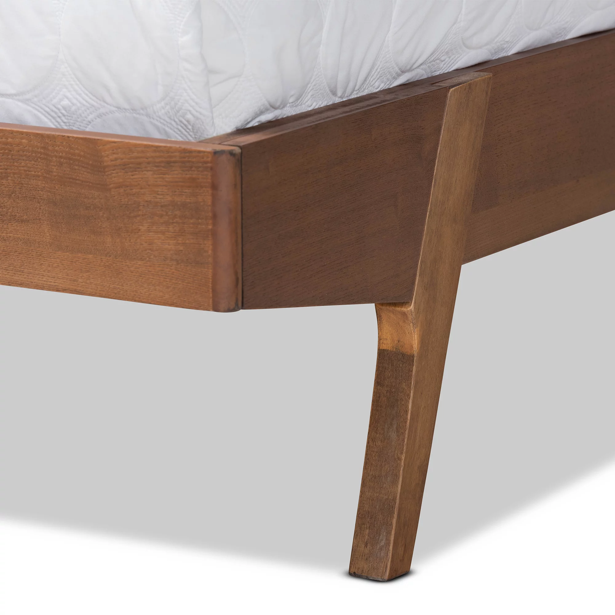Baxton Studio Sennae Mid-Century Modern Beige Fabric Upholstered and Walnut Brown Finished Wood Queen Size Platform Bed - Womvr