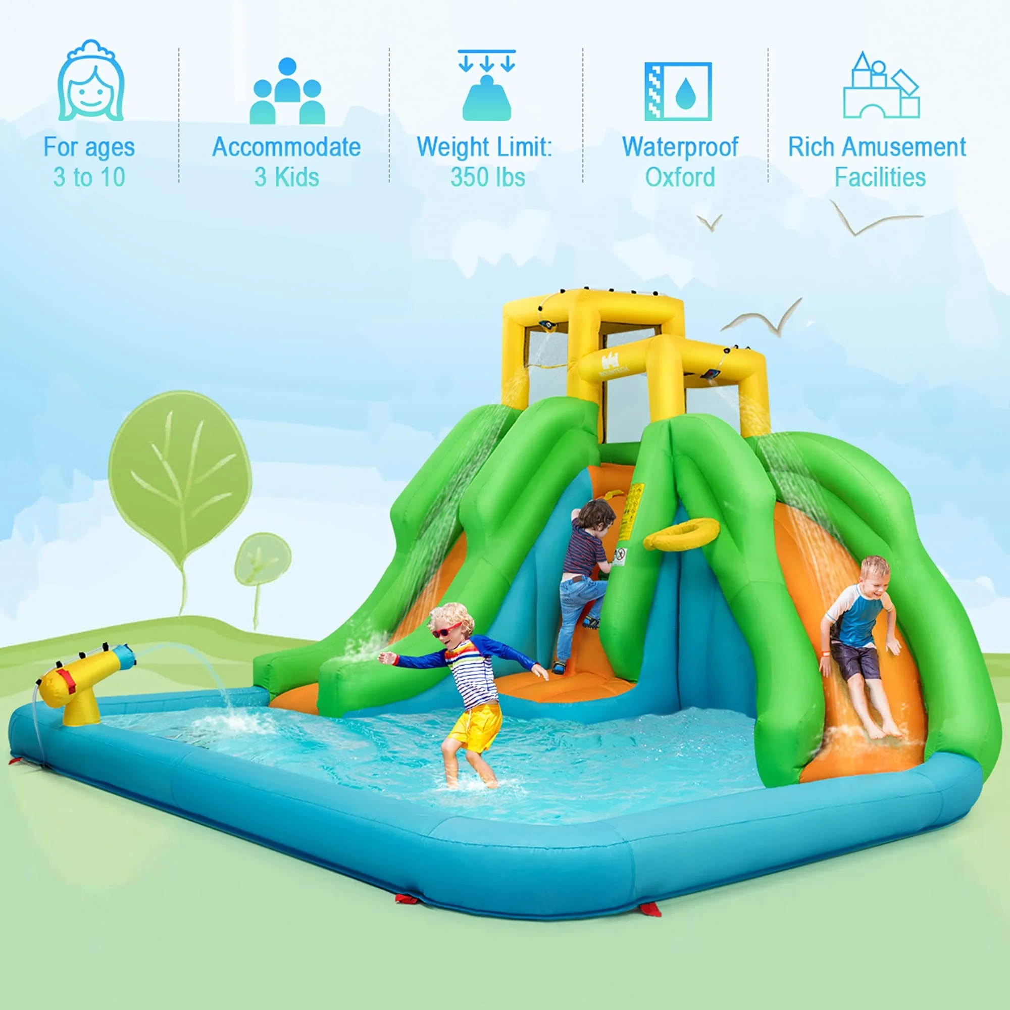 6 in 1 Inflatable Water Slide Indoor Outdoor Inflatable Water Park - Womvr