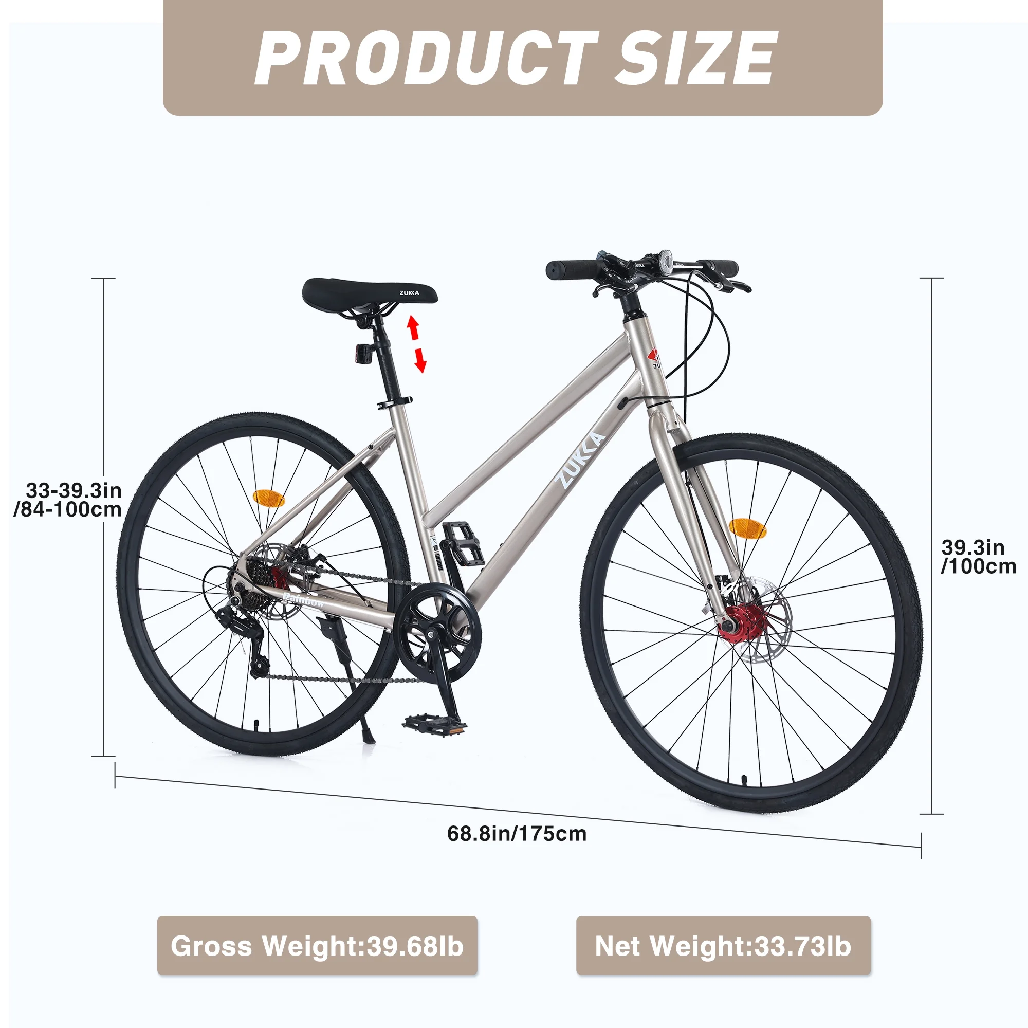 Zukka Hybrid Bicycle Road Bike for Women Girl Aluminum Alloy 700C 7 Speed Light Blue City Bike - Womvr