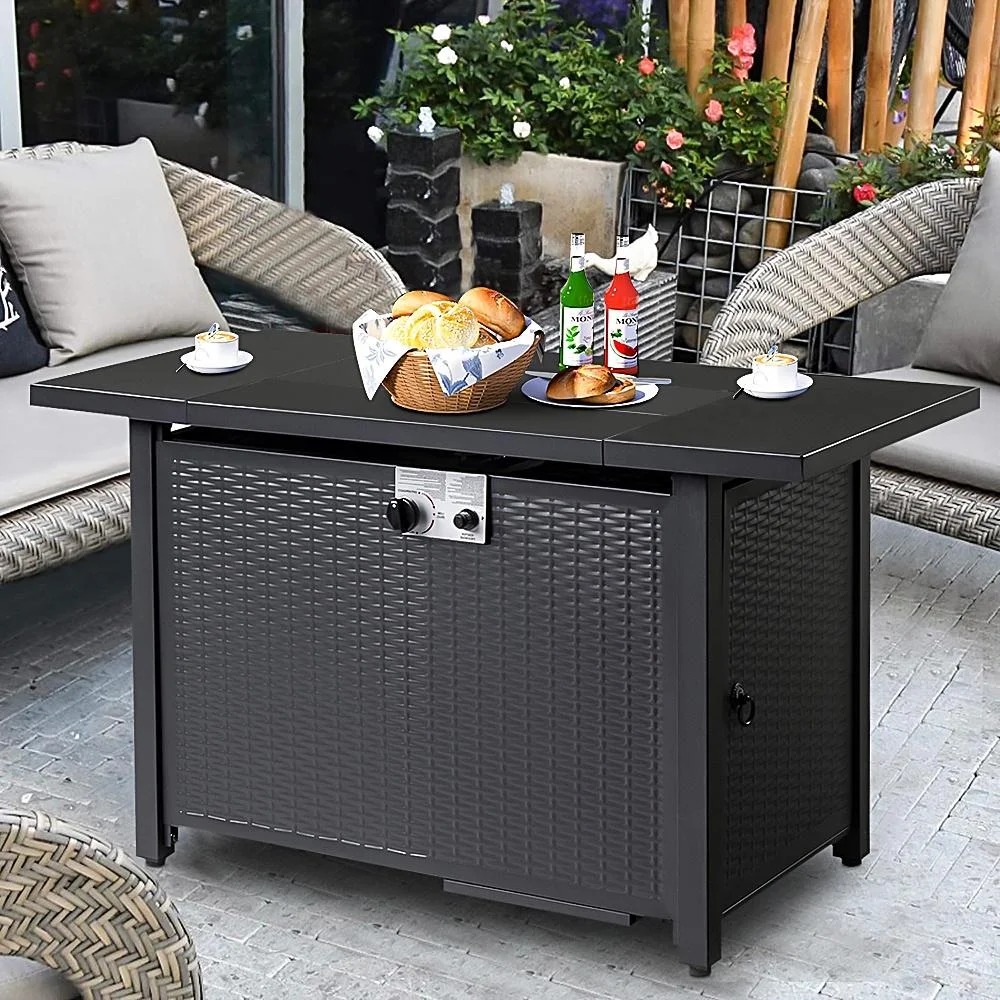 SEGMART 43'' Propane Fire Pit, 50,000 BTU Auto-Ignition Gas Fire Pit Table, Outdoor Fire Tables with Rain Cover, Lid and Tempered Glass Wind Guard for Outside, Garden, Backyard - Womvr