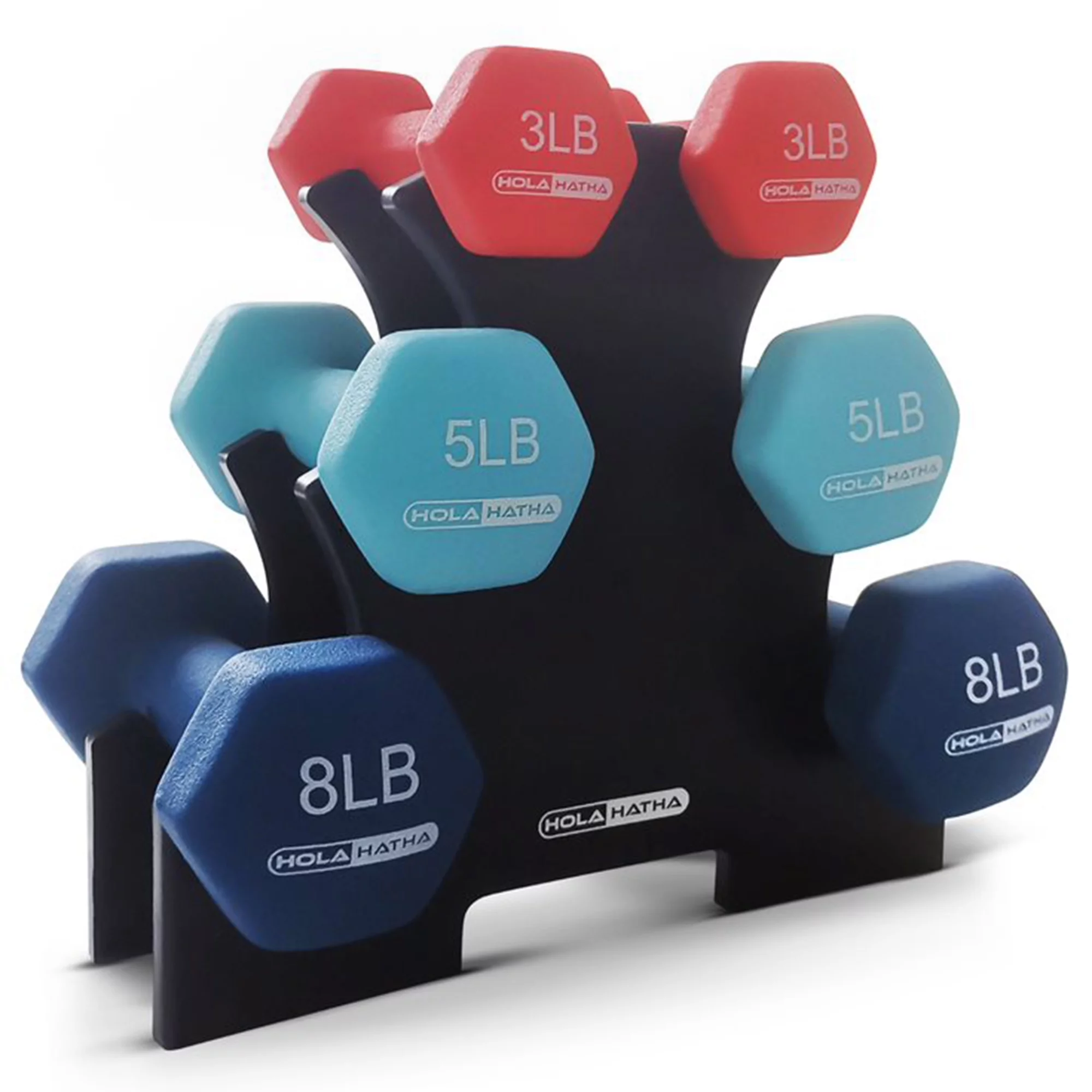 Open Box HolaHatha Dumbbell Weight Set Hand Weights & Storage Rack - Womvr