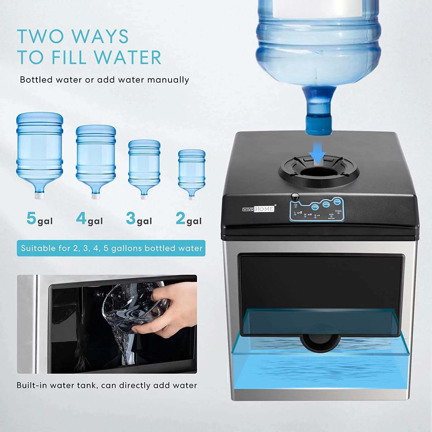VIVOHOME Electric 2 in 1 Countertop Ice Cube Maker with Water Dispenser Combo Machine 48lbs/Day - Womvr