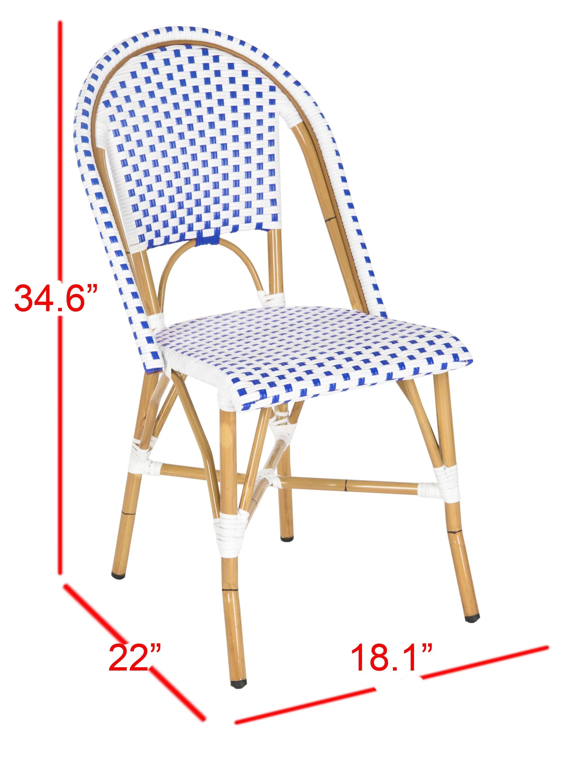 SAFAVIEH Salcha Outdoor French Bistro Side Chair, Blue/White, Set of 2 - Womvr