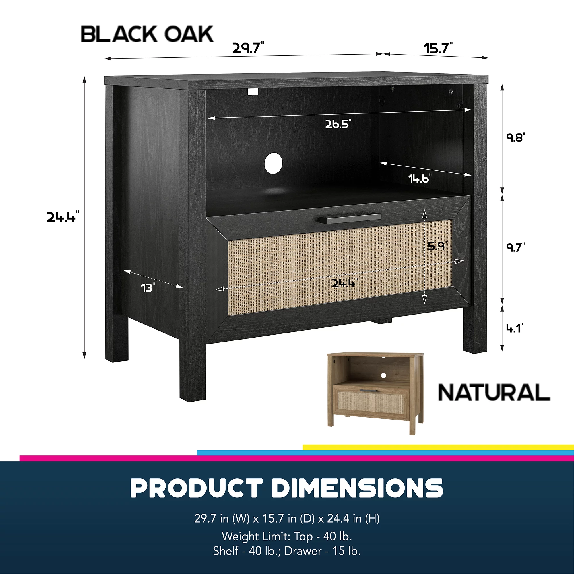 Novogratz Shay 1-Drawer Nightstand, Natural with Faux Rattan - Womvr