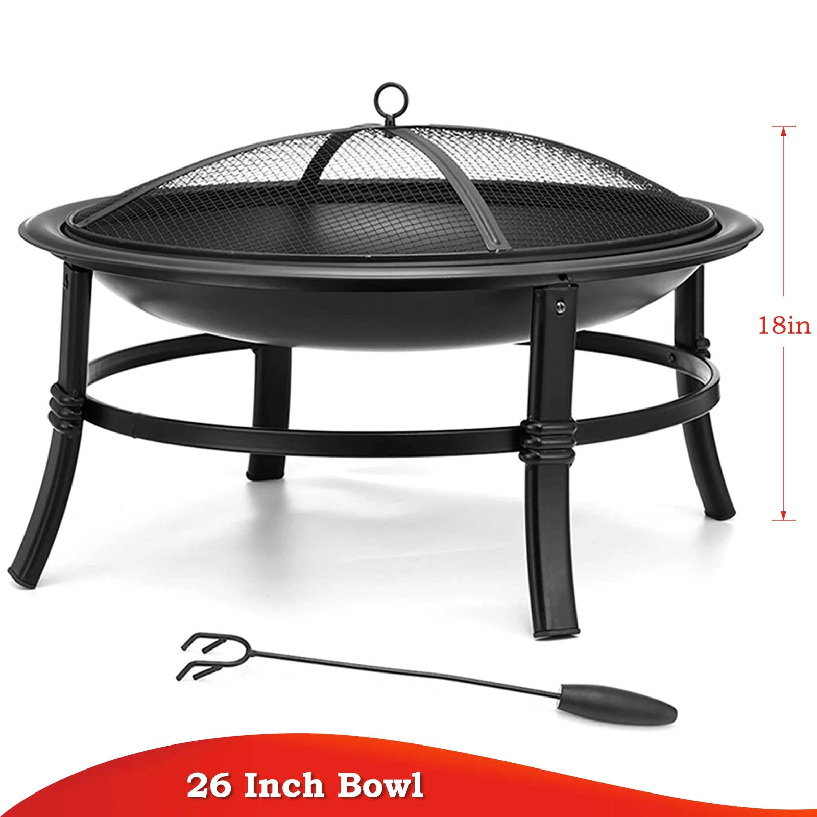 Singlyfire 26 inch Fire Pit for Outside Portable Fire Pit Wood Burning Small Fire Bowl for Camping Picnic Bonfire Patio Outside Backyard Garden Firepit with Log Grate, Poker - Womvr