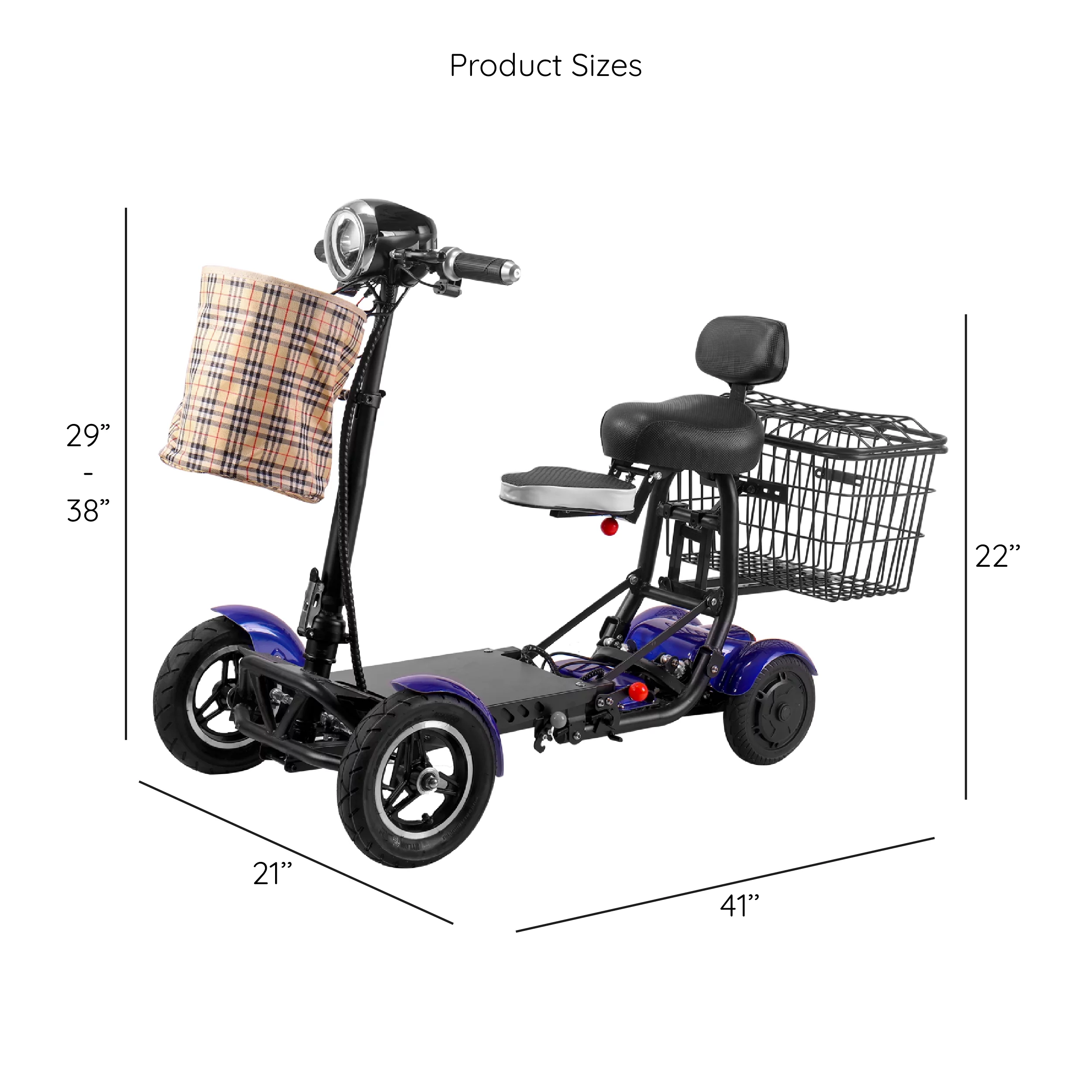 Smart Lightweight Electric Power Scooter, 4 Wheels Foldable Double Seats - Womvr