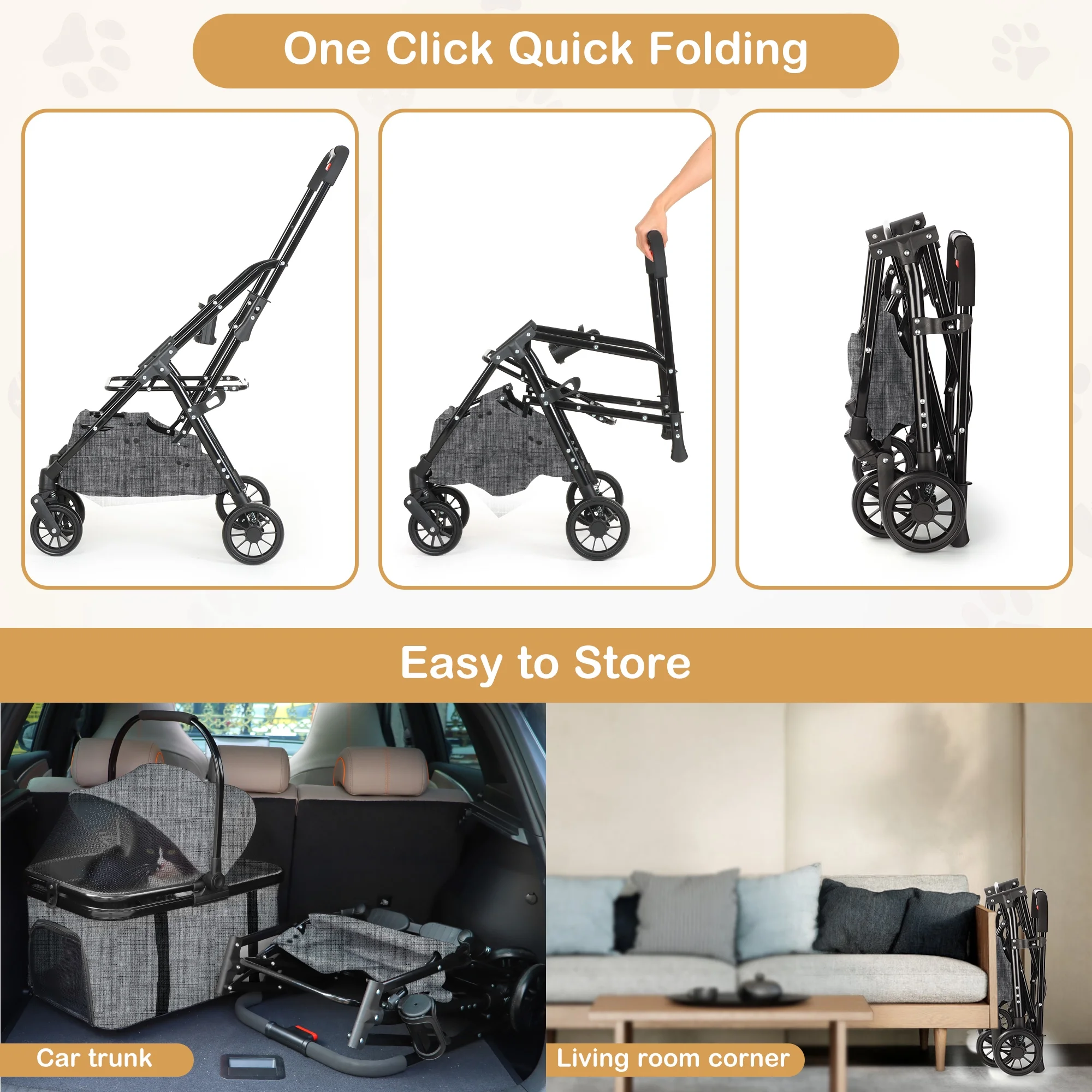 Zoolike Pet Stroller, Dog Cat Stroller 3-in-1 Detachable Doggy Stroller for Small Medium Dogs 4 Wheel Dog Travel Jogger Cart Cat Walker Foldable Wagons for Doggy Rabbit Puppy, Gray - Womvr