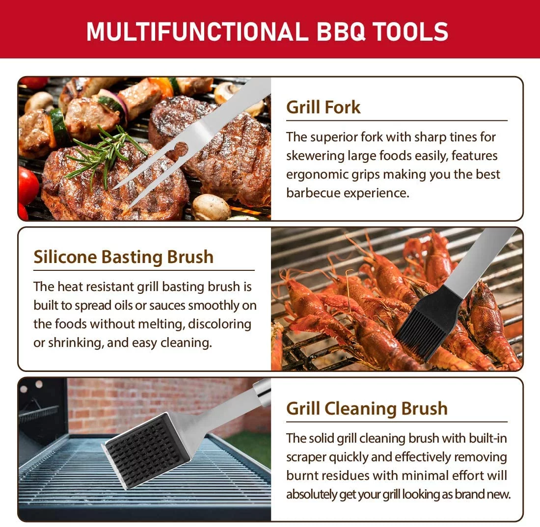 41Pcs BBQ Grill Tool Set with Storage Bag Extra Thick Stainless Steel Spatula Fork & Tongs - Womvr