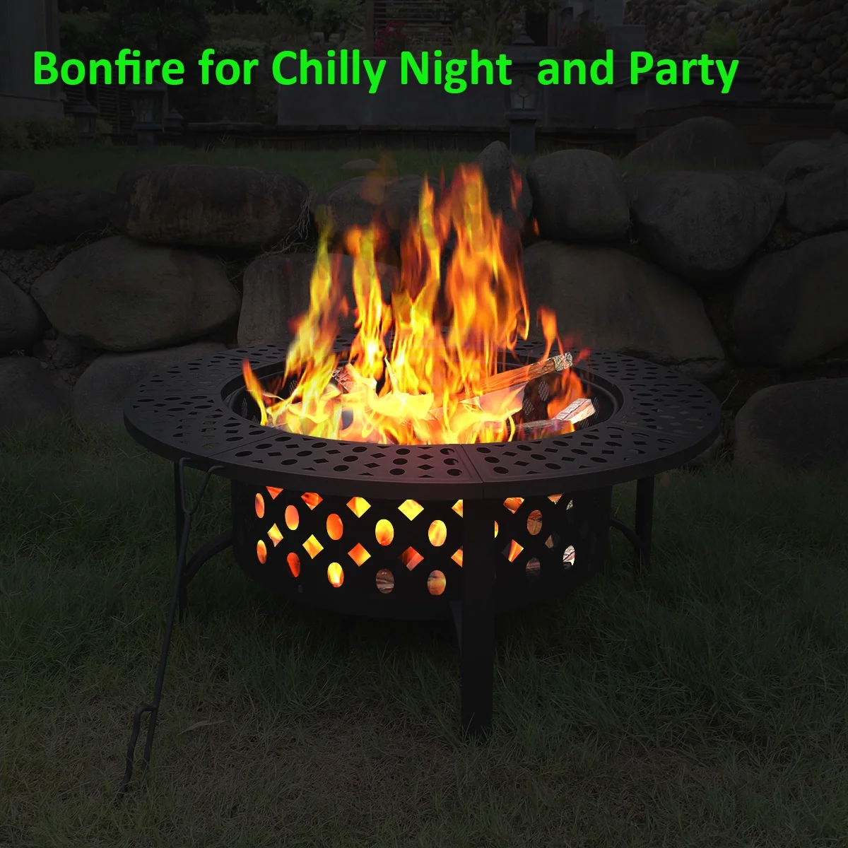 Lava Star 36 inch Round Fire Pit for Outdoor Bonfire Multipurpose Wood Burning Metal Table for Patio - Womvr