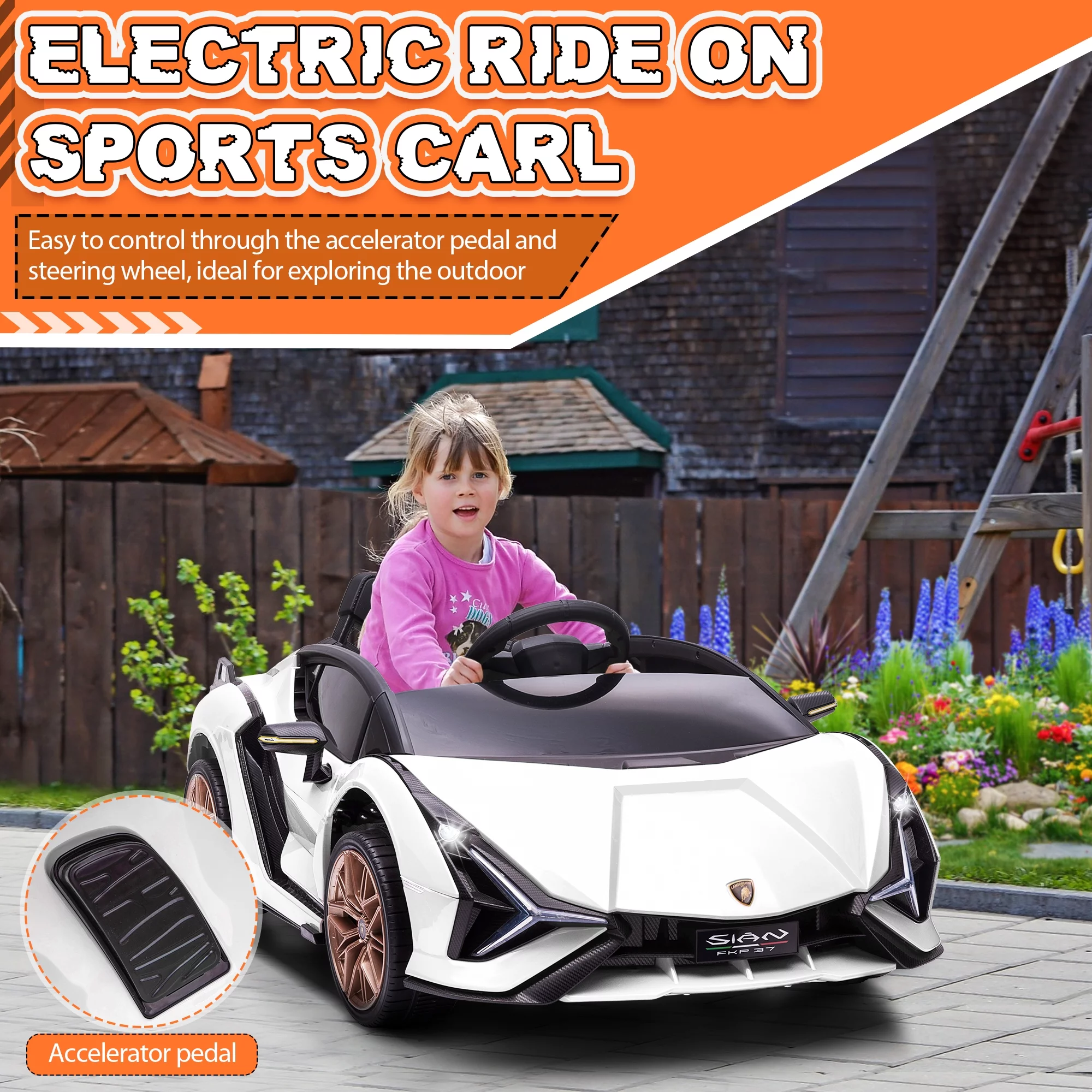 TOBBI 24V Lamborghini STO Licensed Kids Ride on Drift Car Gray Electric Car W/Remote Control LED Lights, up to 10 mph - Womvr