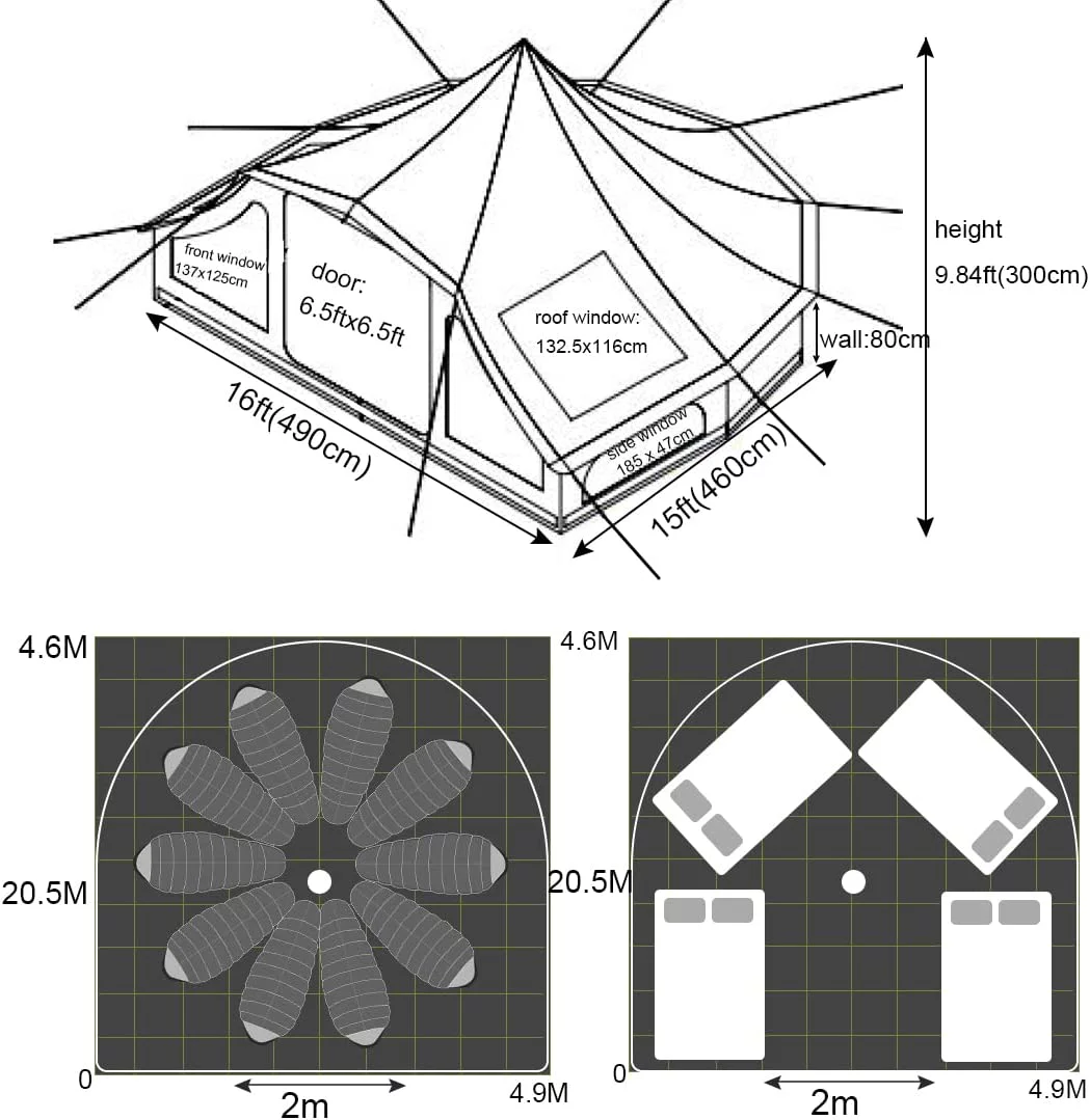 UNISTRENGH Waterproof 4 Season Extra Large Stargazer Wall Tent Cotton Canvas Teepee Bell Tent Yurts with Stove Hole for Outdoor Camping Hunting Windproof - Womvr