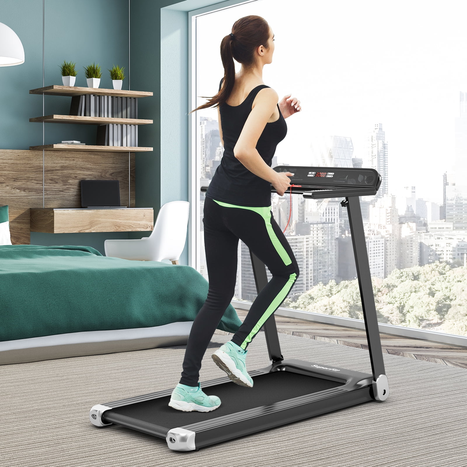 SuperFit  Electric Treadmill Compact Walking Running Machine w/APP Control Speaker - Womvr