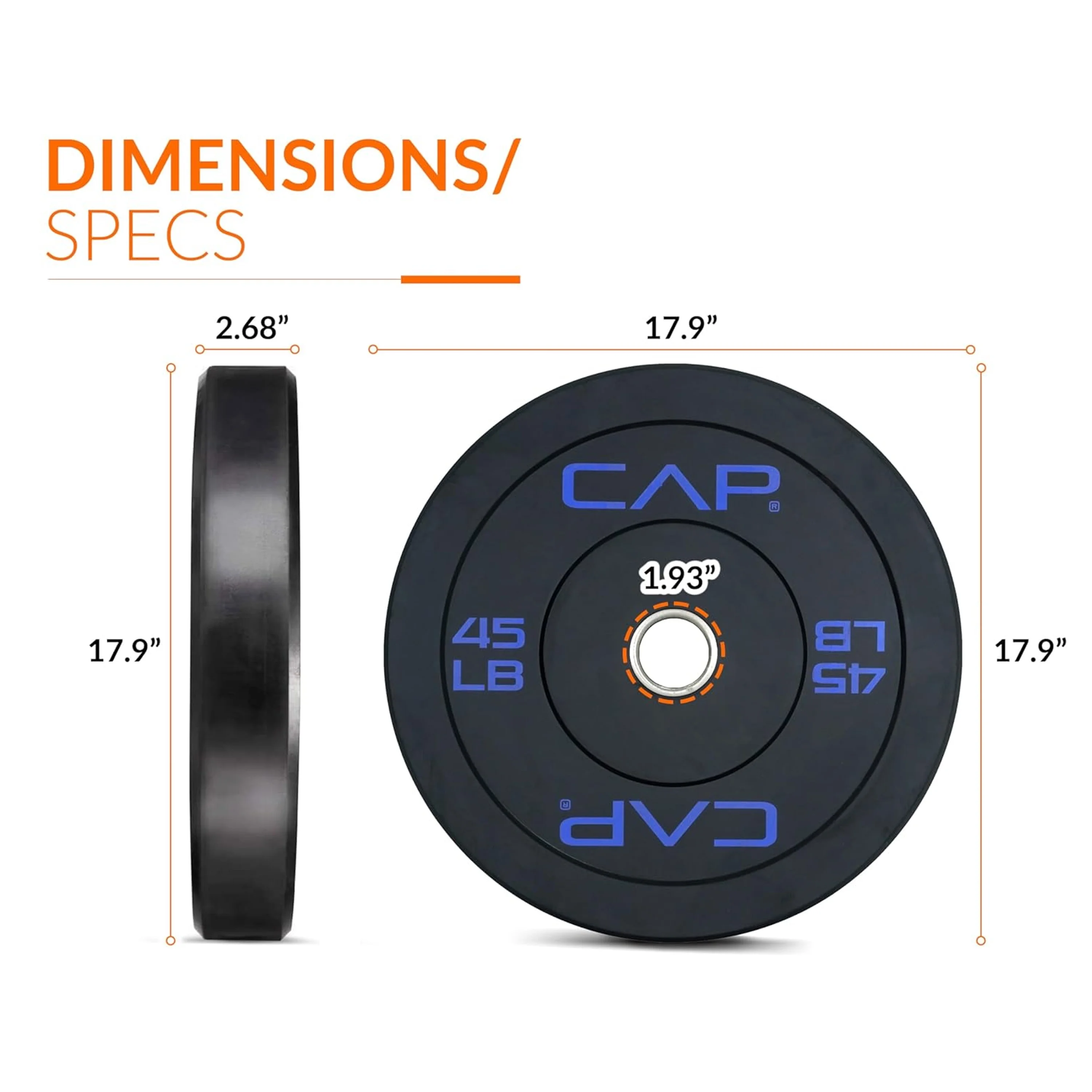 CAP Barbell Olympic Rubber Bumper Plates (Pairs/Singles by sizes) - Womvr