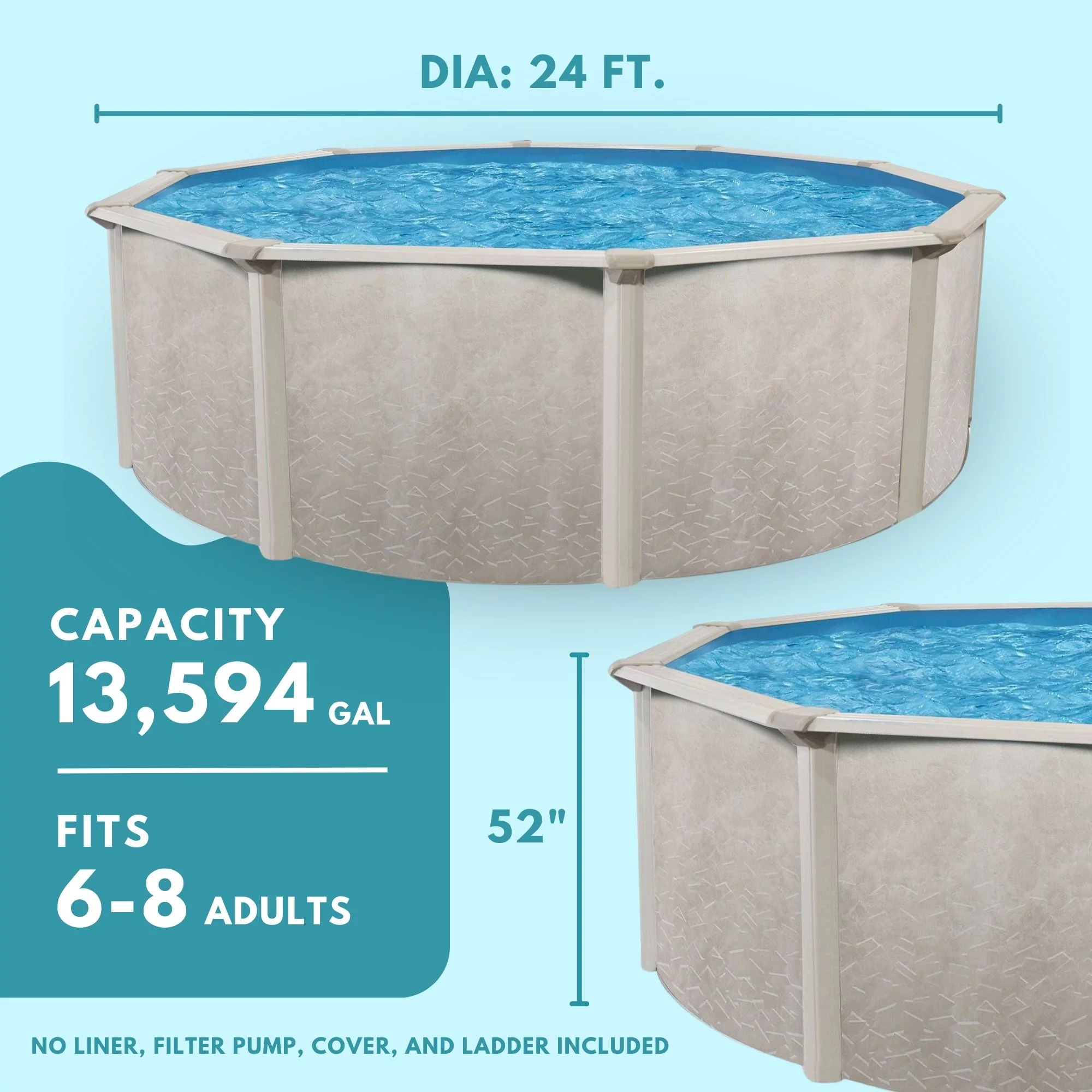 Aquarian Phoenix 15 Foot x 52 Inch Steel Frame Above Ground Swimming Pool - Womvr