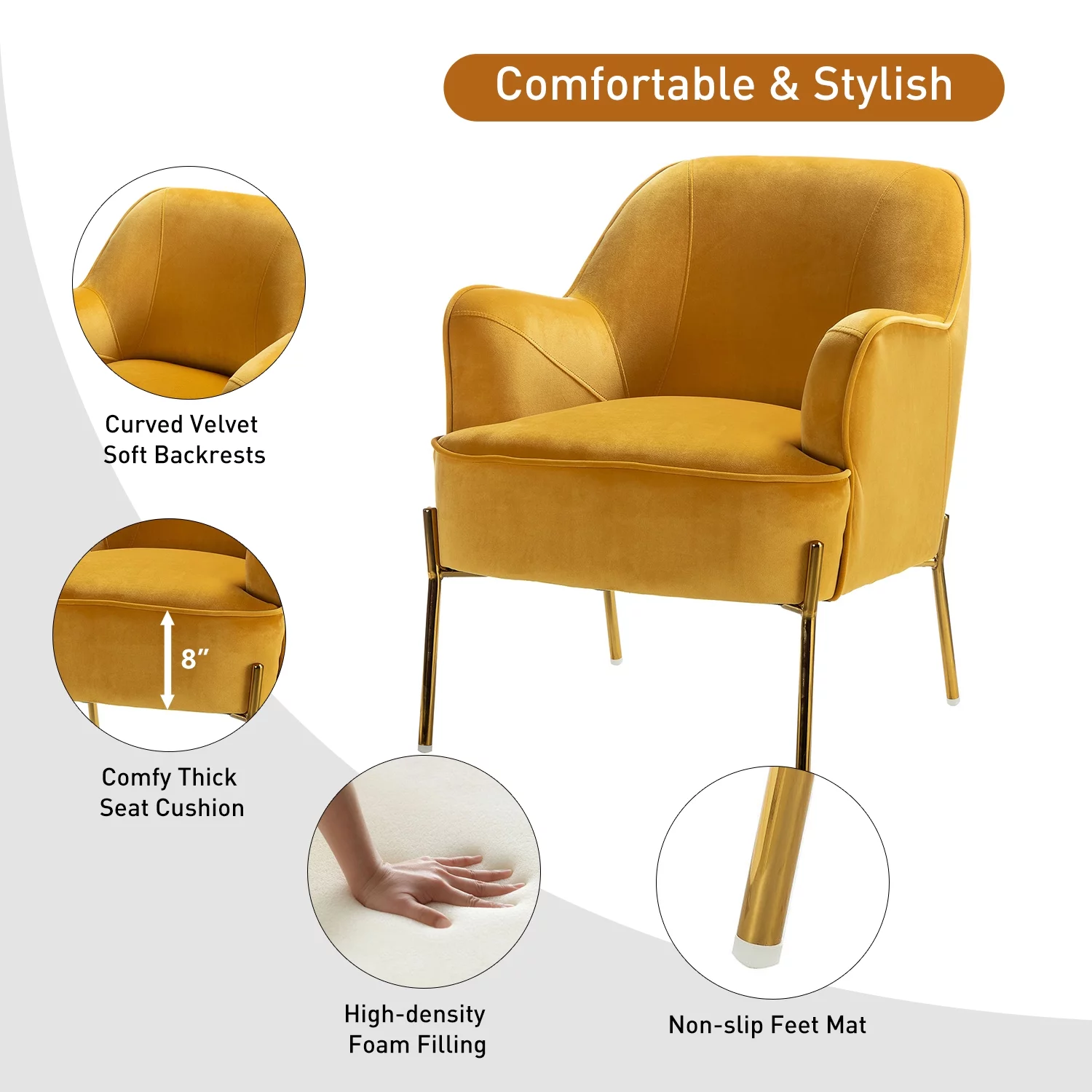Velvet Upholstered Accent Chair Metal Legs Curved Backrest Lounge Home Armchair Bedroom Adult Pink - Womvr