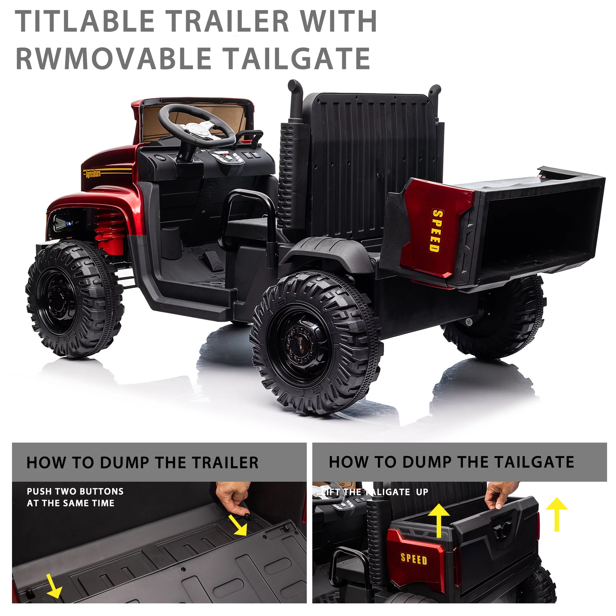 Hikiddo JC222 24V Ride on Toy, Kids Ride On Dump Truck 2 Seater with Remote - Womvr