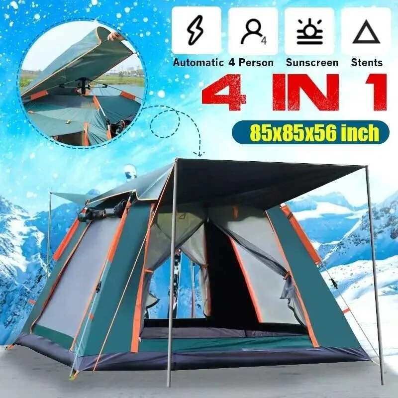 3-4 Person Tent Pop Up Outdoor Camping Auto Instant Open Family Tent Tourist Tent - Womvr