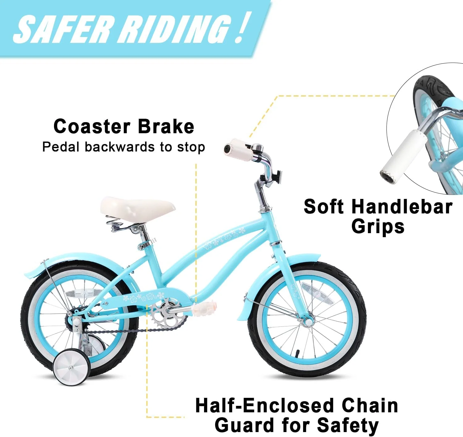 Glerc 16 inch Kids Cruiser Girls Bike for Child 4-7 Years,Mint Green - Womvr