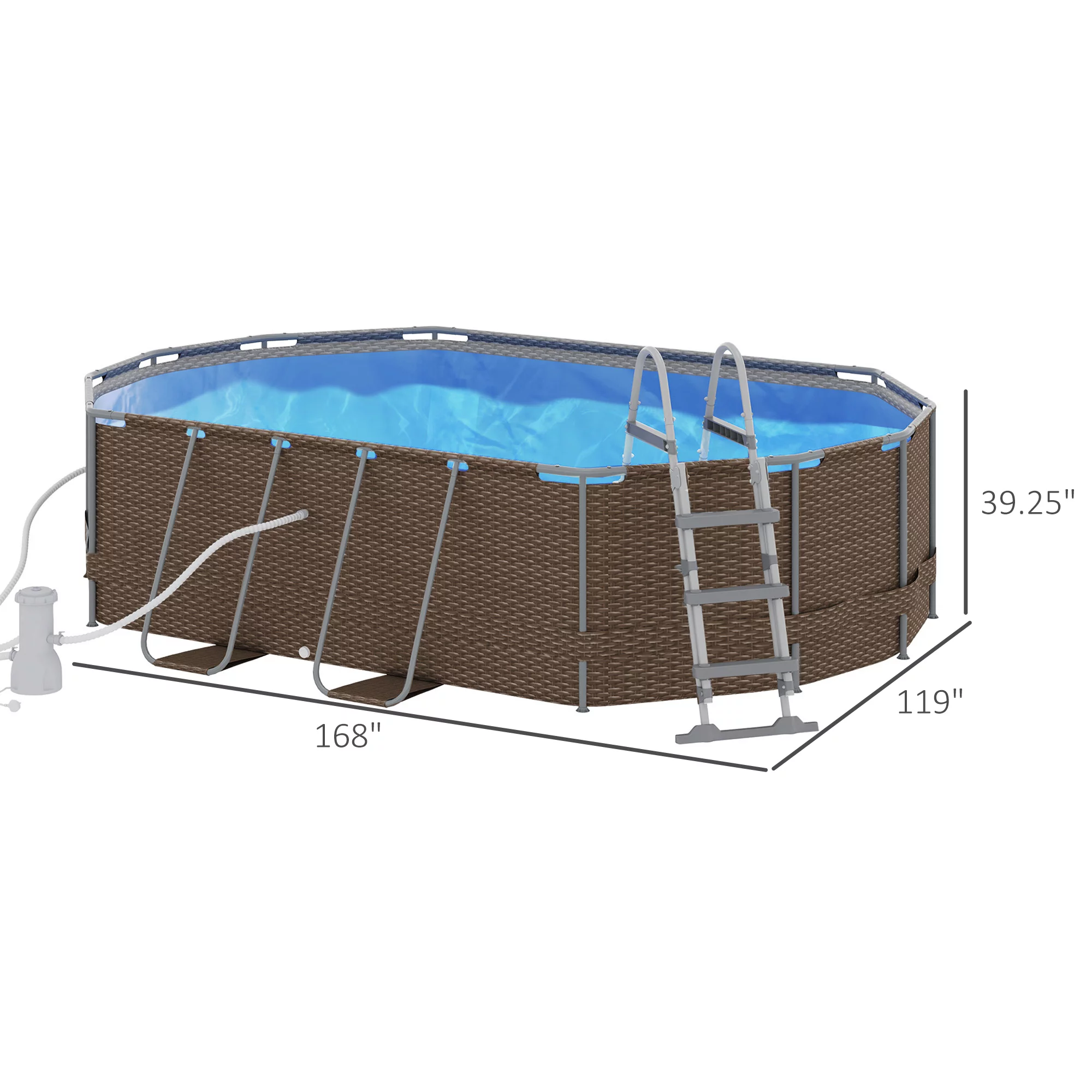 Outsunny Above Ground Swimming Pool, Non-Inflatable Frame Pool, Brown - Womvr