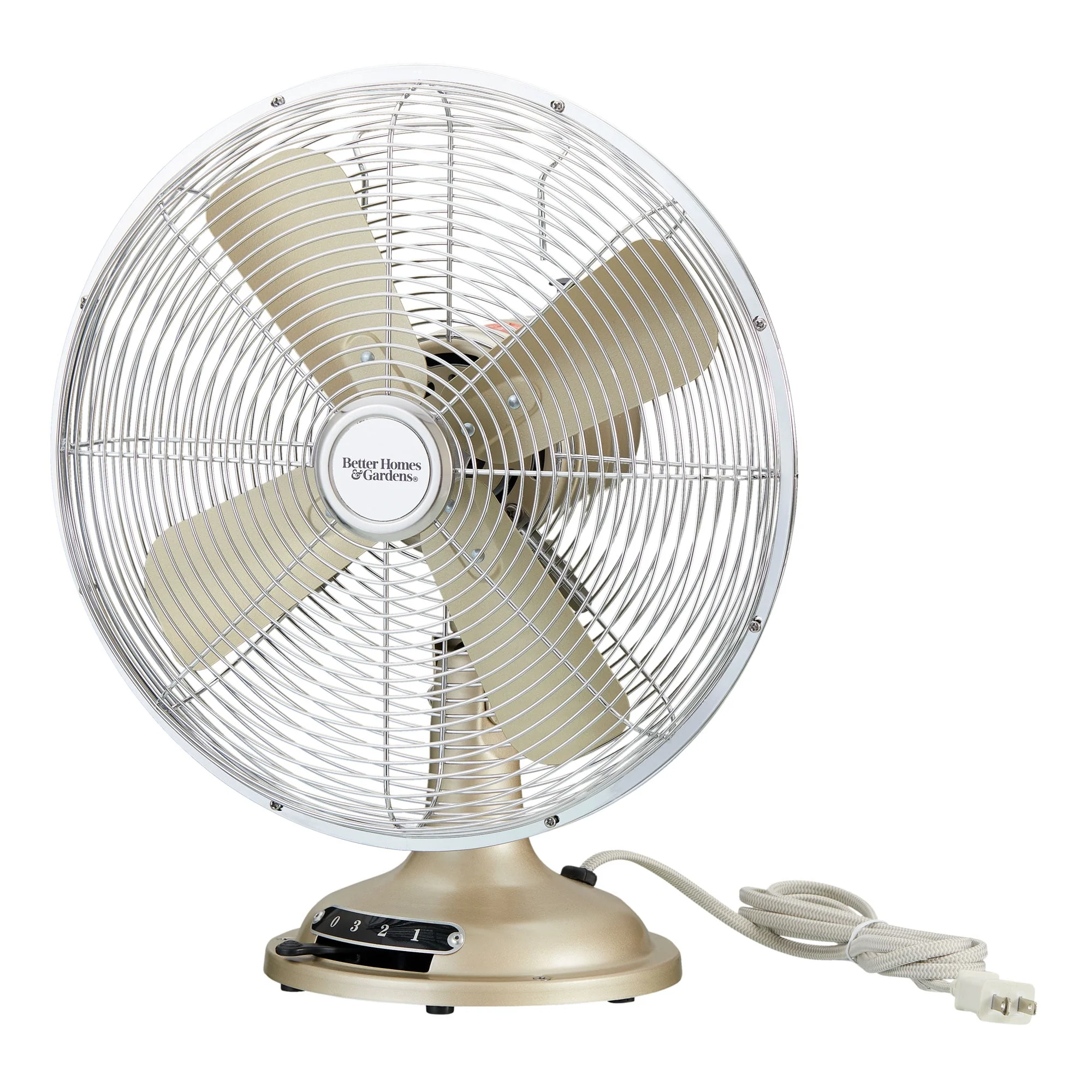 Better Homes & Gardens New 12 inch Retro 3-Speed Metal Tilted-Head Oscillation Table Fan Gold - Womvr