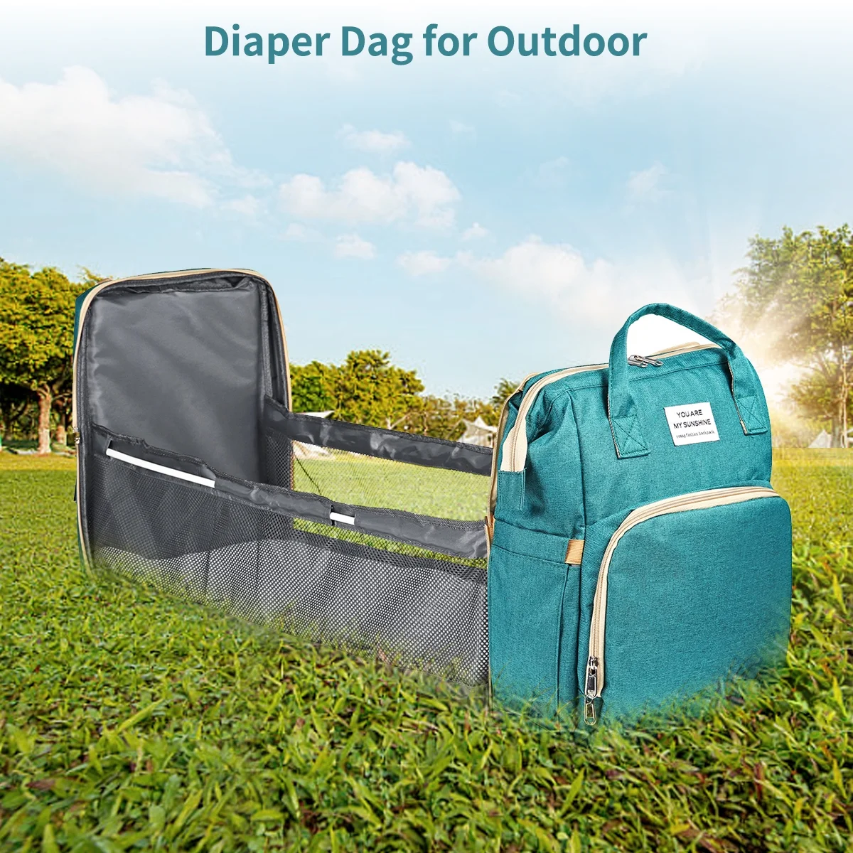 Diaper Bag Backpack,Multifunction 3 in 1 Waterproof Travel Back Pack,Baby Changing Bags with Changing Pad, Stroller Straps, Unisex, Green - Womvr