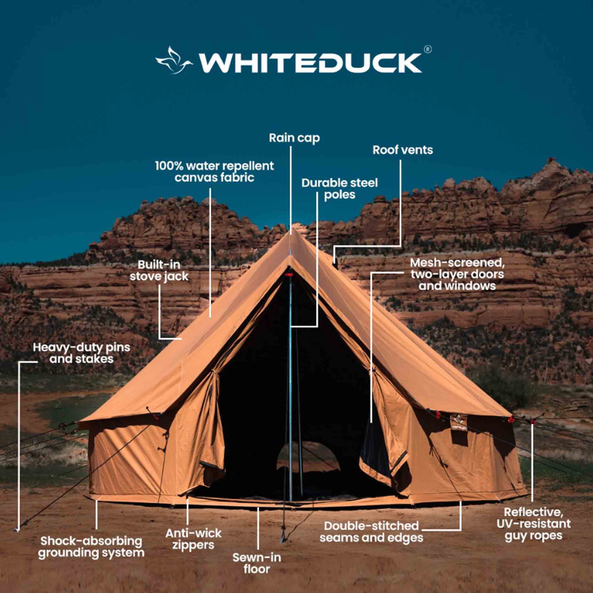 WHITEDUCK Regatta Canvas Bell Tent w/Stove Jack, Sandstone Beige, 13', Water Repellent 4-Season Camp - Womvr