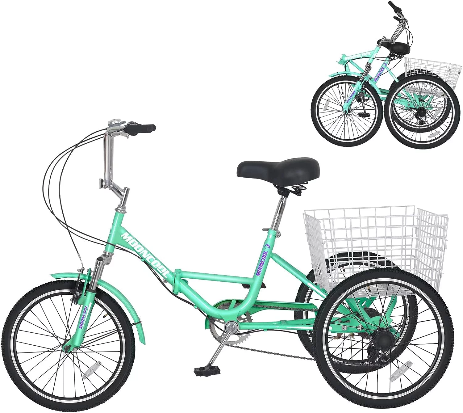MOONCOOL Adult Folding Tricycle for Adults, 7 Speed 20/24/26 inch 3 Wheels Bikes with Basket, Foldable Tricycle for Adults, Women, Men, Seniors - Womvr