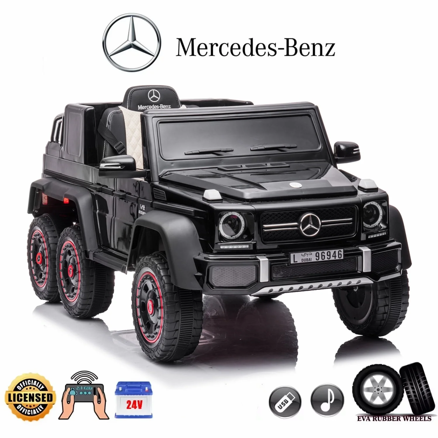 BATE Mercedes Benz 24V Powered Ride On Cars with 6 Wheels, Kids Ride On Toys with Remote Control, MP3 Player,  Red - Womvr