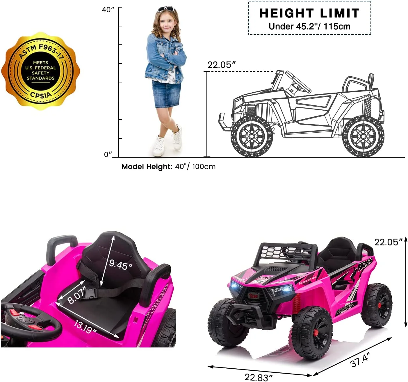 TOBBI 12V Kids Electric off-Road UTV Truck Car Battery Powered Ride on Toys for Girls with LED Headlights, Music, Horn - Womvr