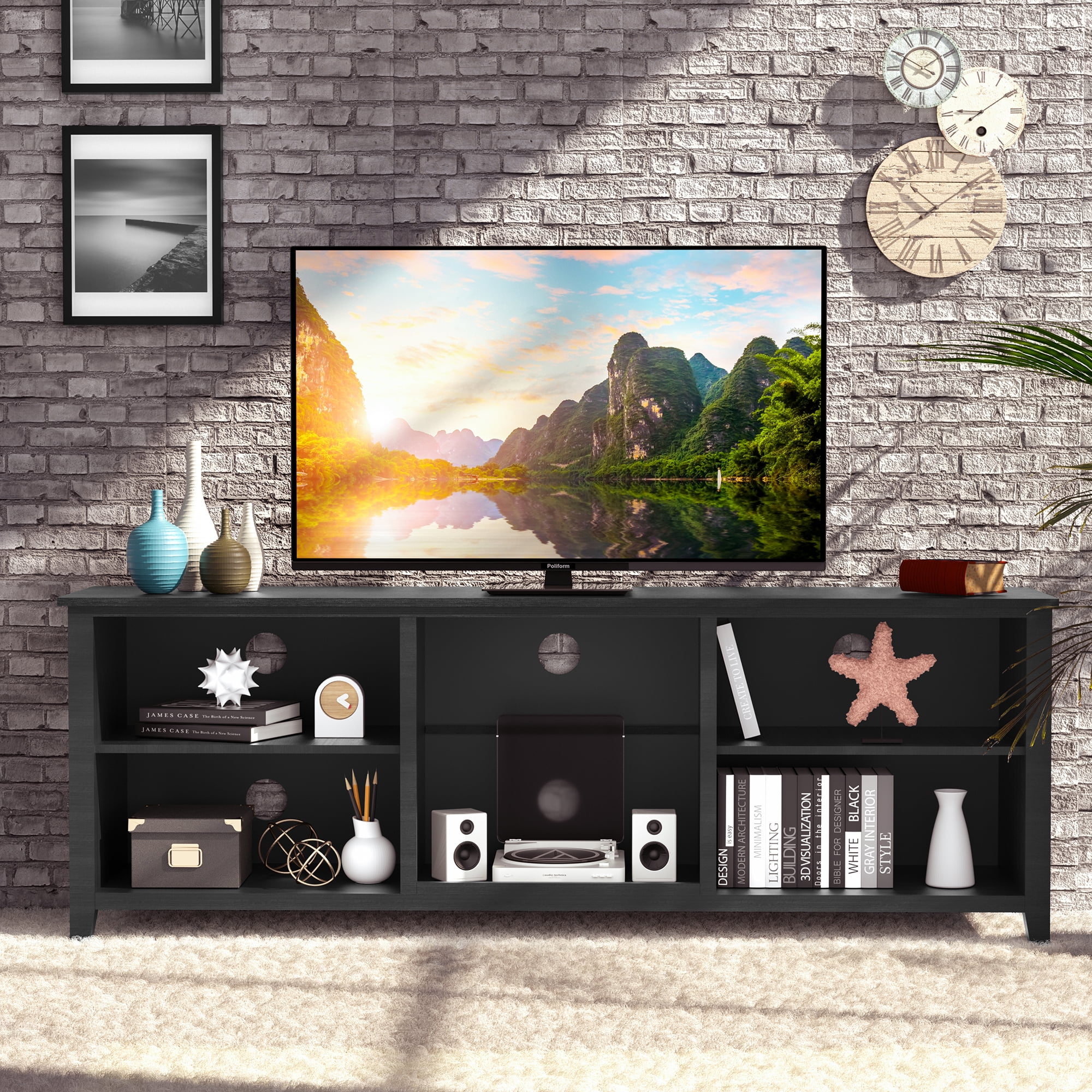 SYNGAR TV Stand for 65 inch TV, Modern TV Console Table Stand with 2 Door Cabinet, Living Room TV Table Stand Buffet Cabinet with Adjustable Storage Shelves, 60
