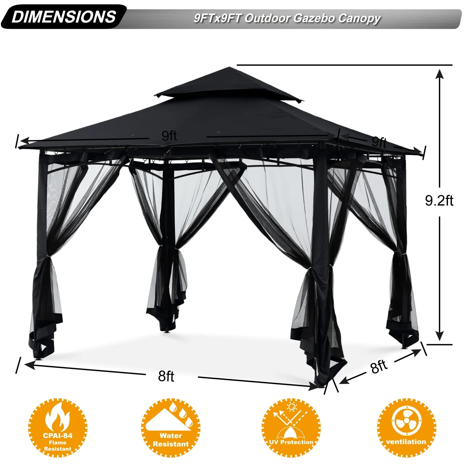 ABCCANOPY 9'x9' Patio Gazebo With Mosquito Netting and Double Soft Roof Canopies for Shade and Rain,Rust Red - Womvr