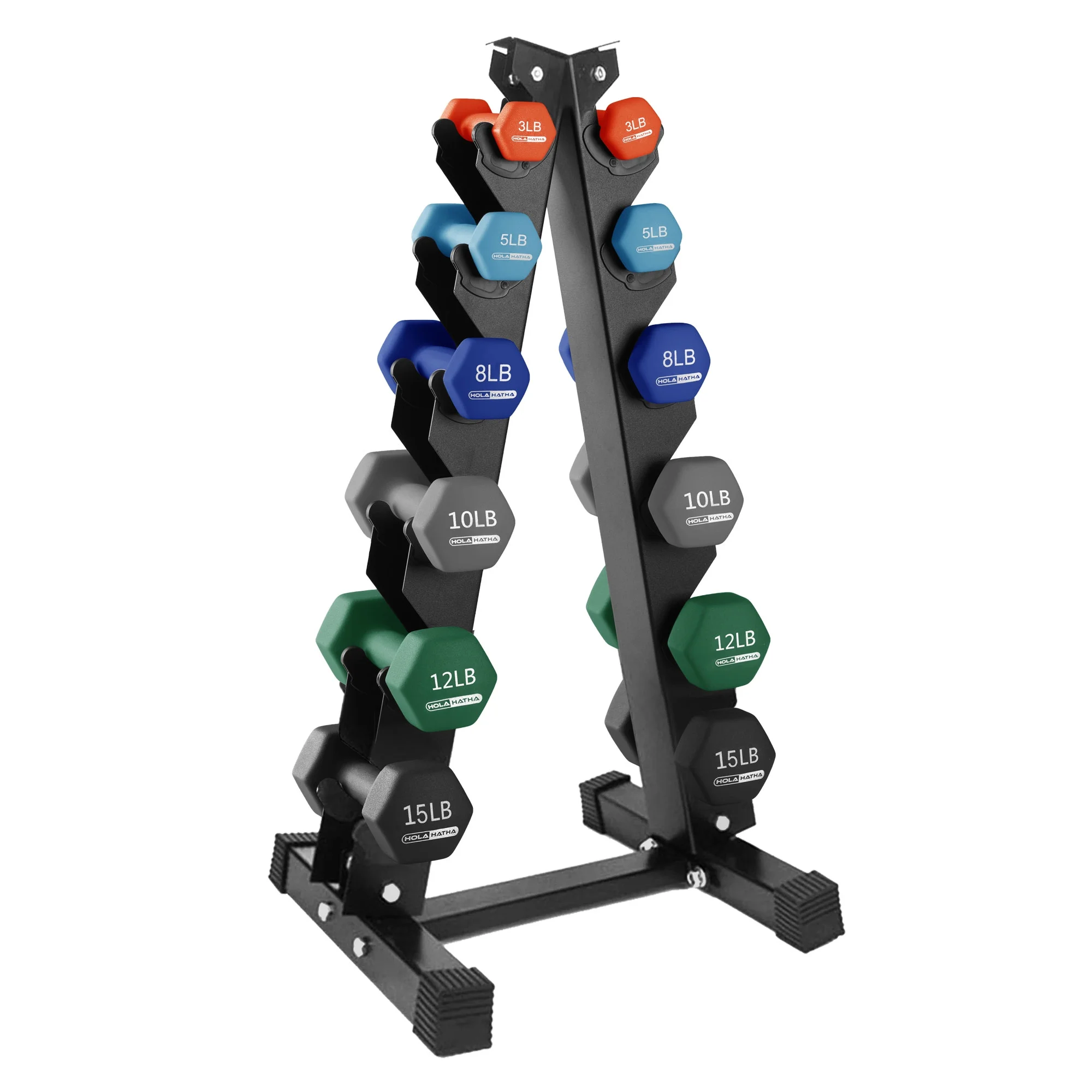 HolaHatha 3, 5, 8, 10, 12 & 15 Pound Neoprene Dumbbell Weight Set with Rack - Womvr